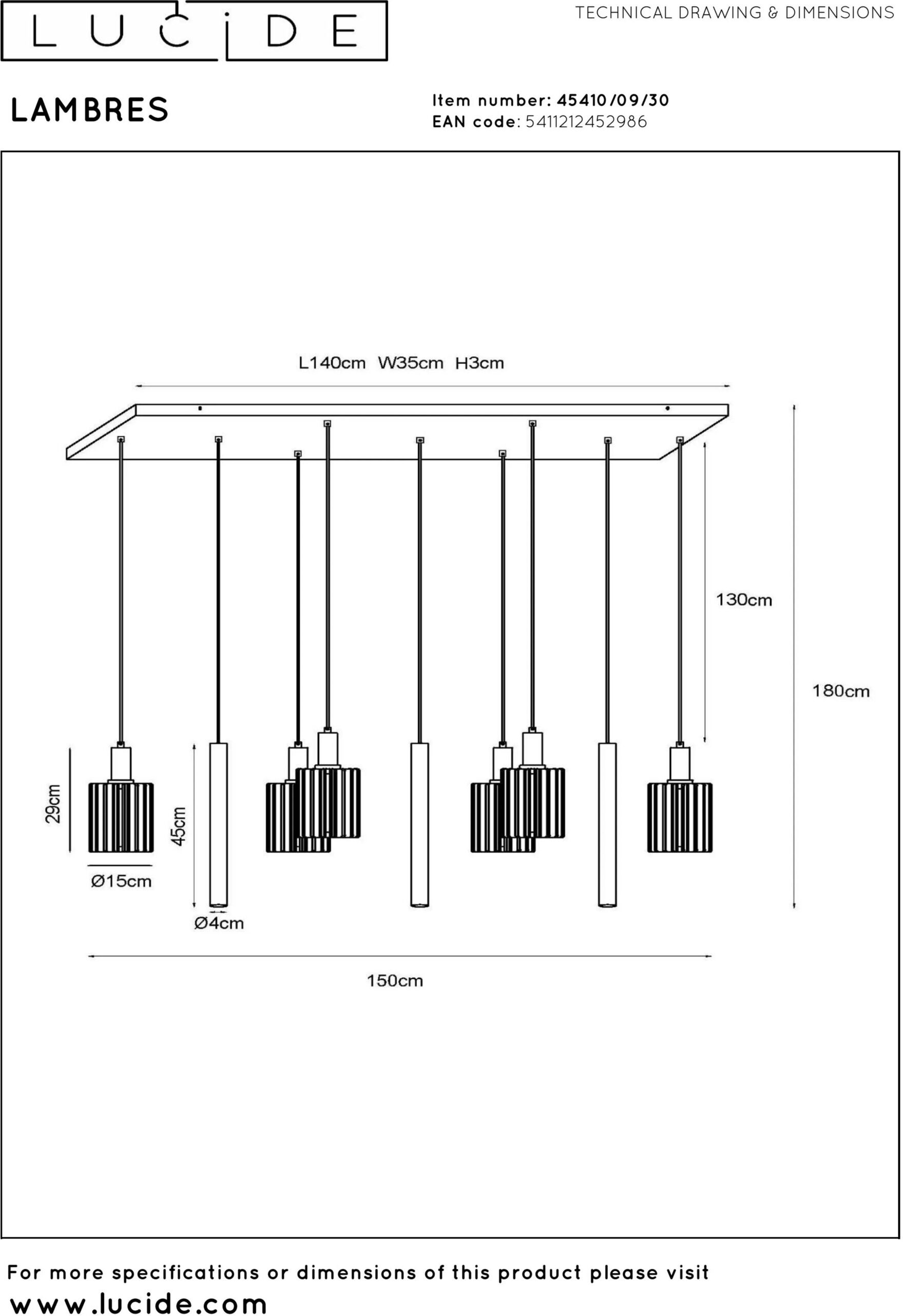 Lambres Hanglamp - Zwart Lucide Hanglamp 45410/09/30