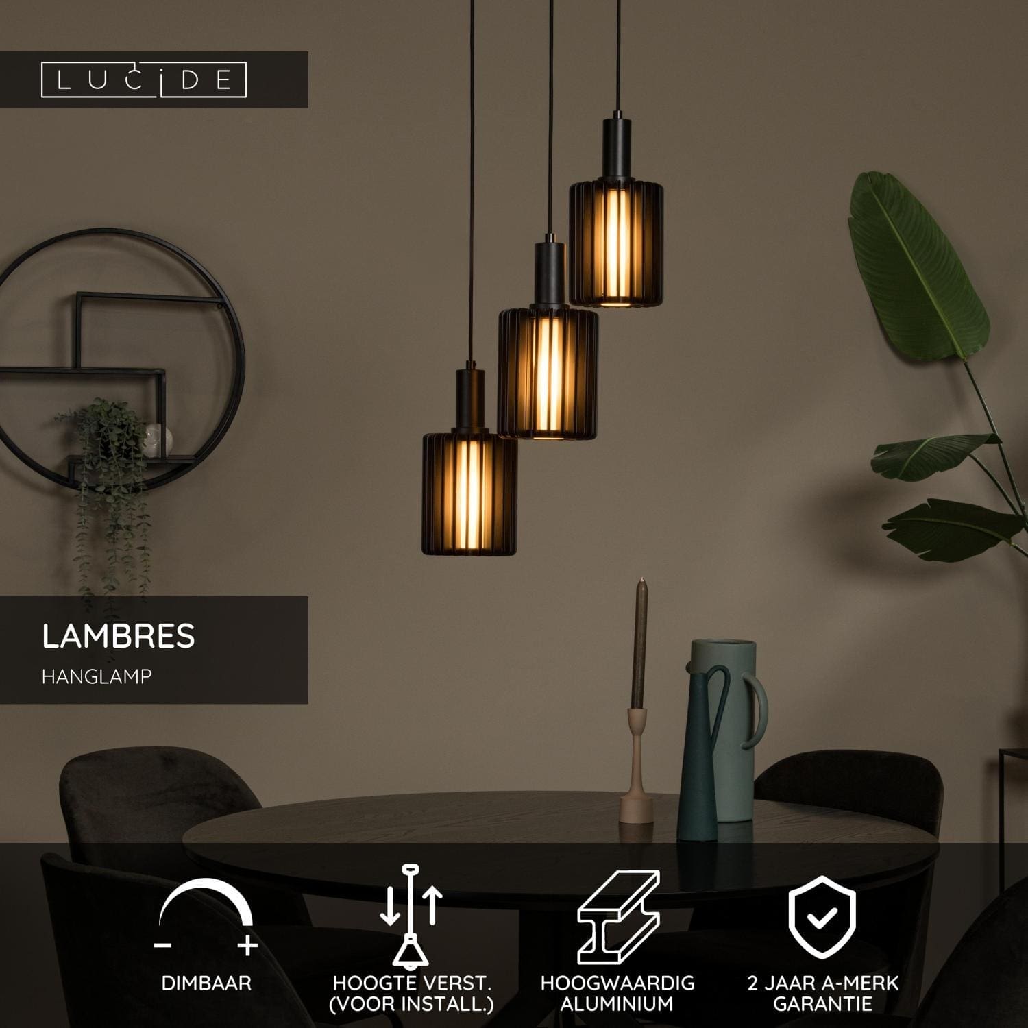 Lambres Hanglamp - Zwart Lucide Hanglamp 45410/13/30