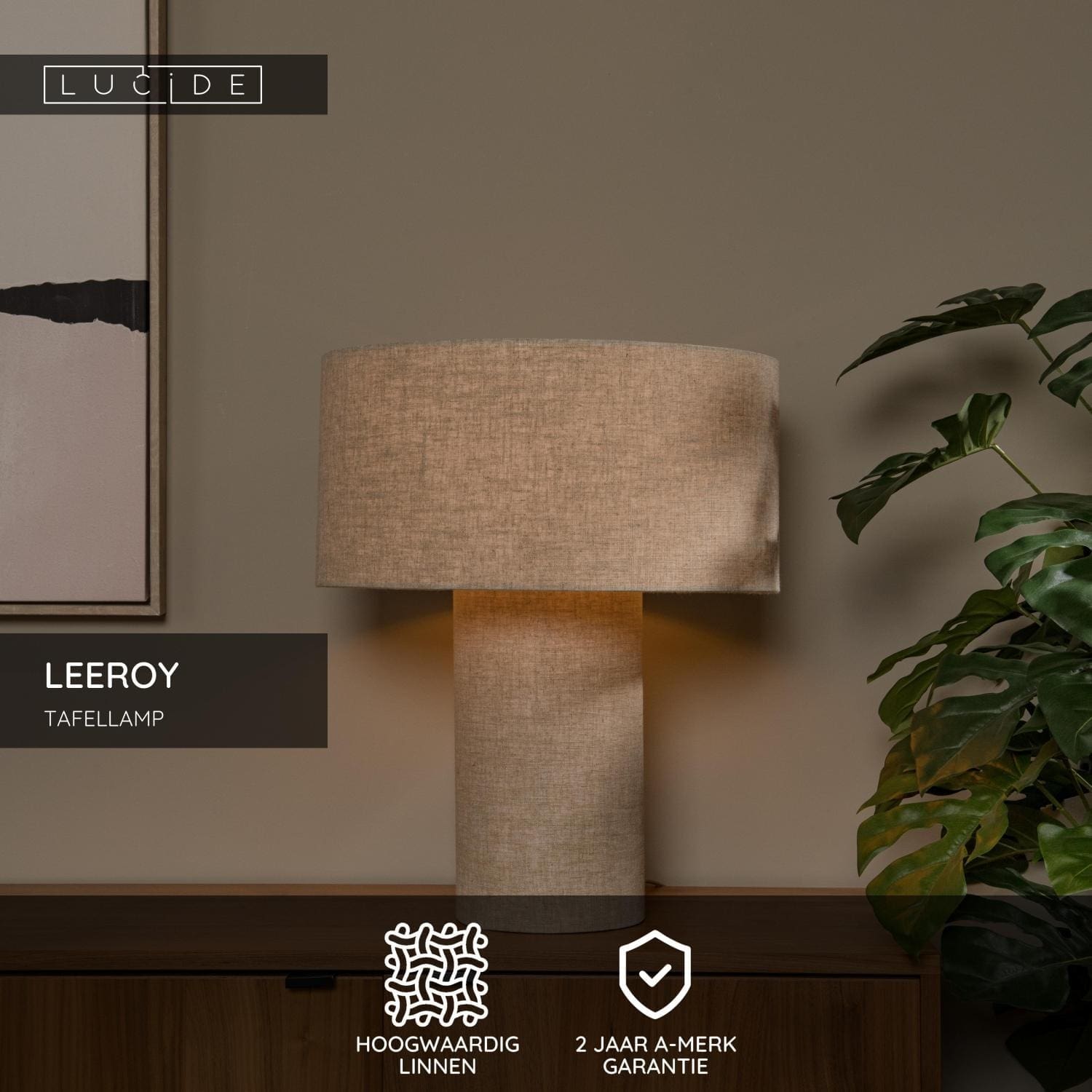 Leeroy Tafellamp - Taupe Lucide Tafellamp 03548/52/41