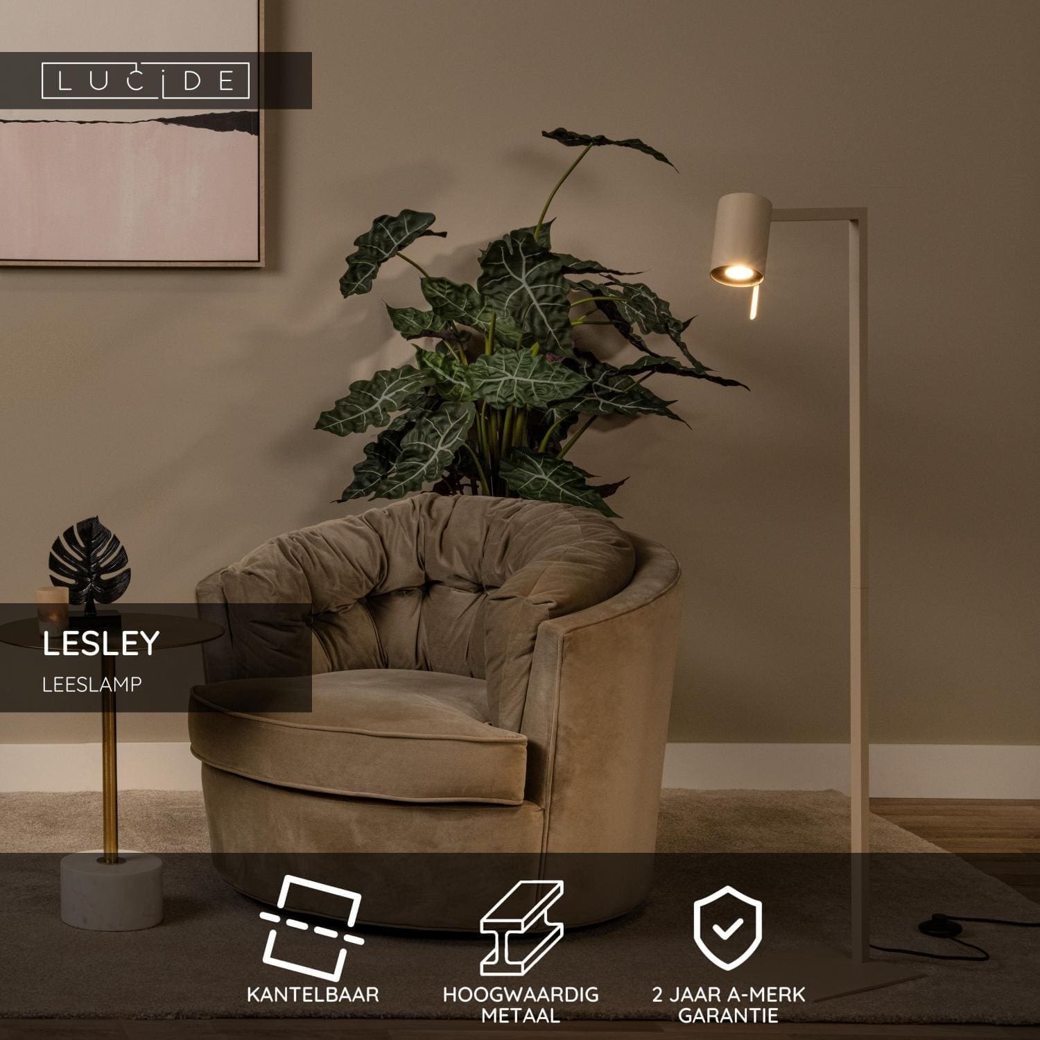 Lesley Leeslamp - Taupe Lucide Vloerlamp 03725/01/41