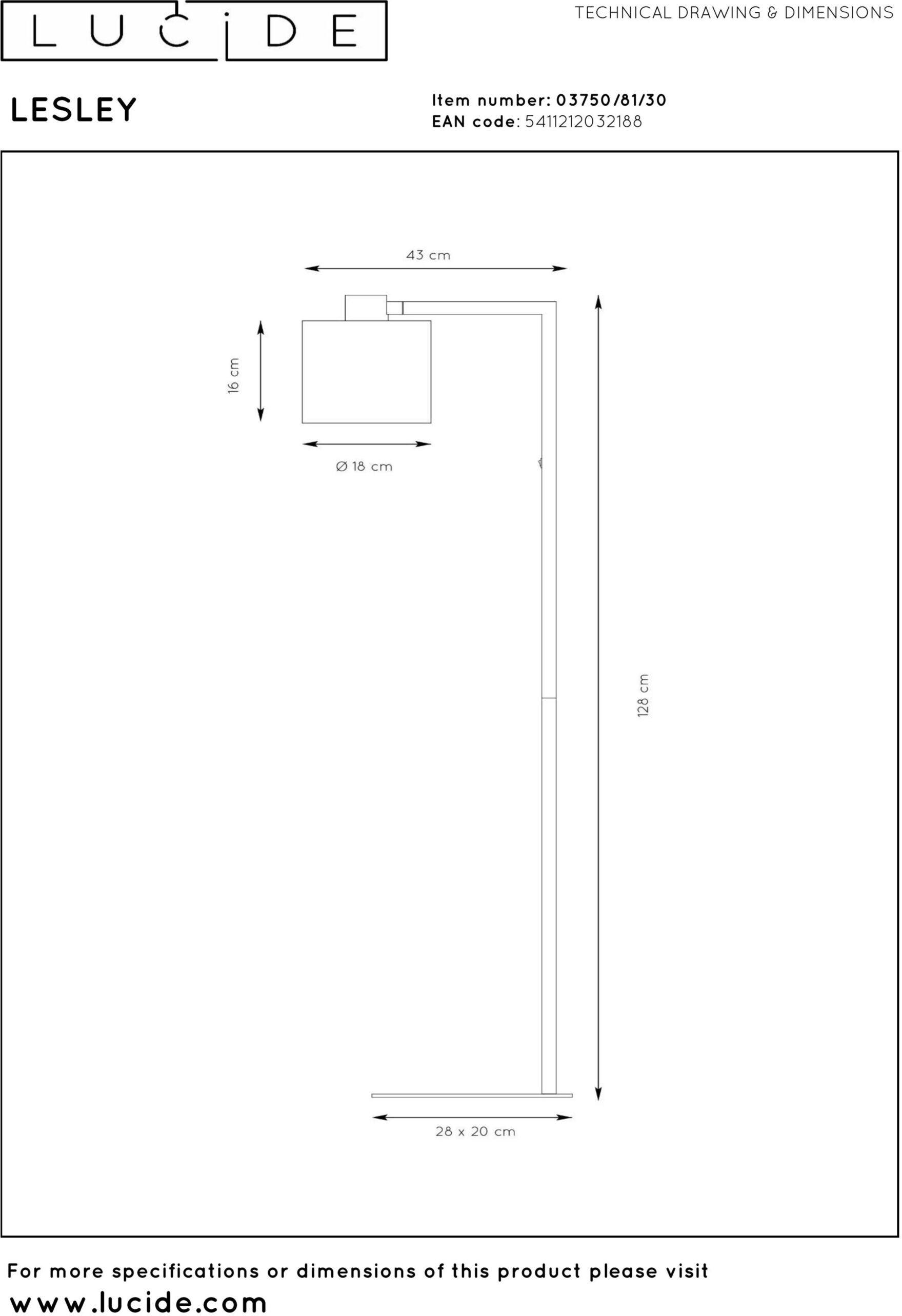 Lesley Vloerlamp - Zwart Lucide Vloerlamp 03750/81/30