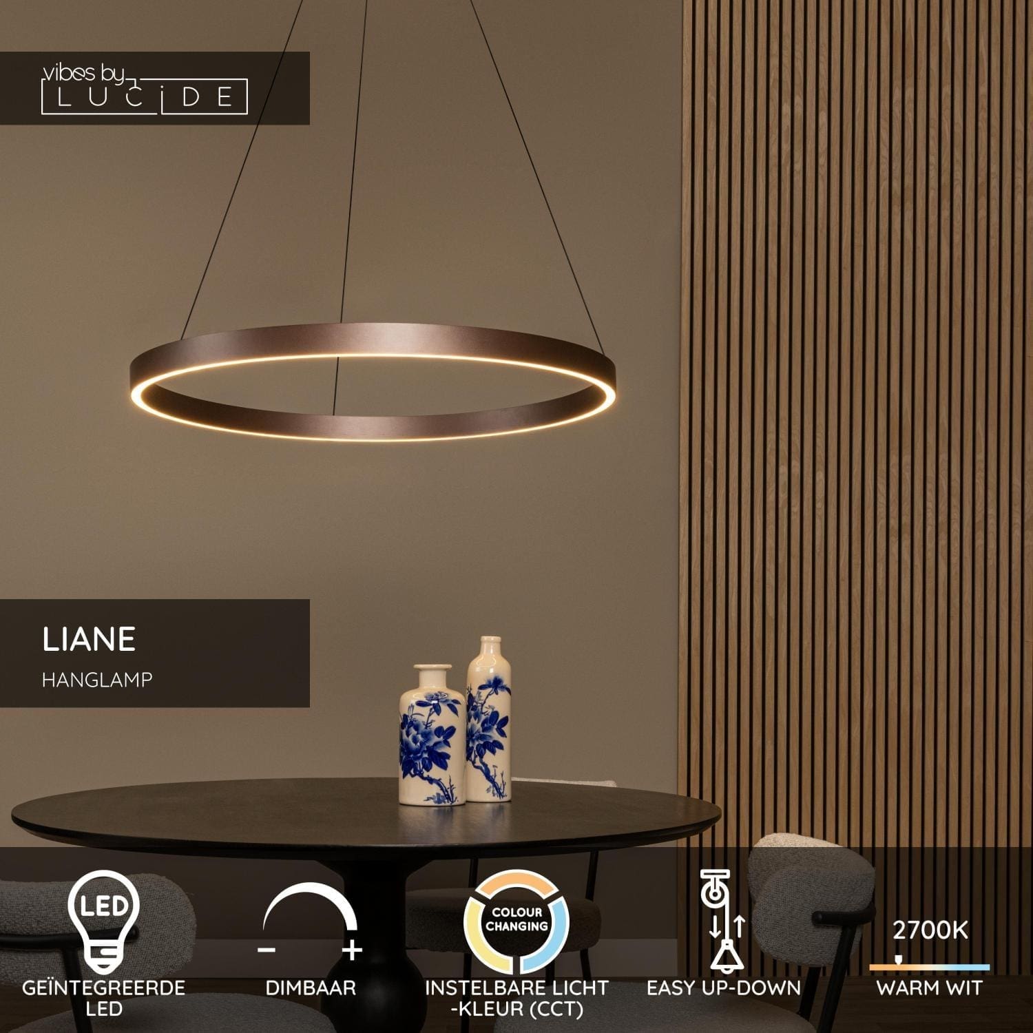 Liane Hanglamp Ø80 cm Led Dimb. Cct - Roest Bruin | Vibes Lucide Hanglamp 46404/80/97