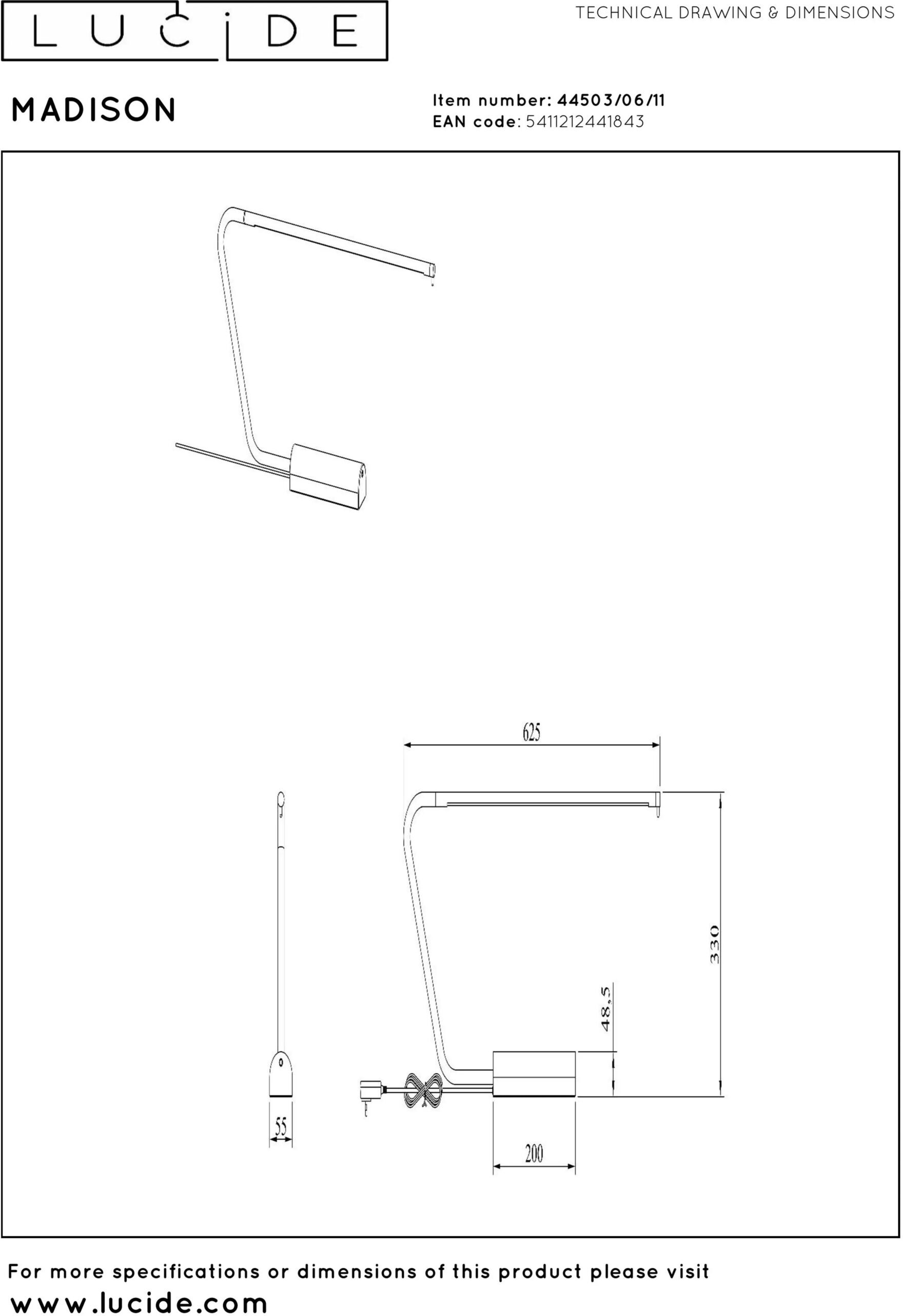 Madison Bureaulamp Led Dimb. - Chroom Lucide Bureaulamp 44503/06/11