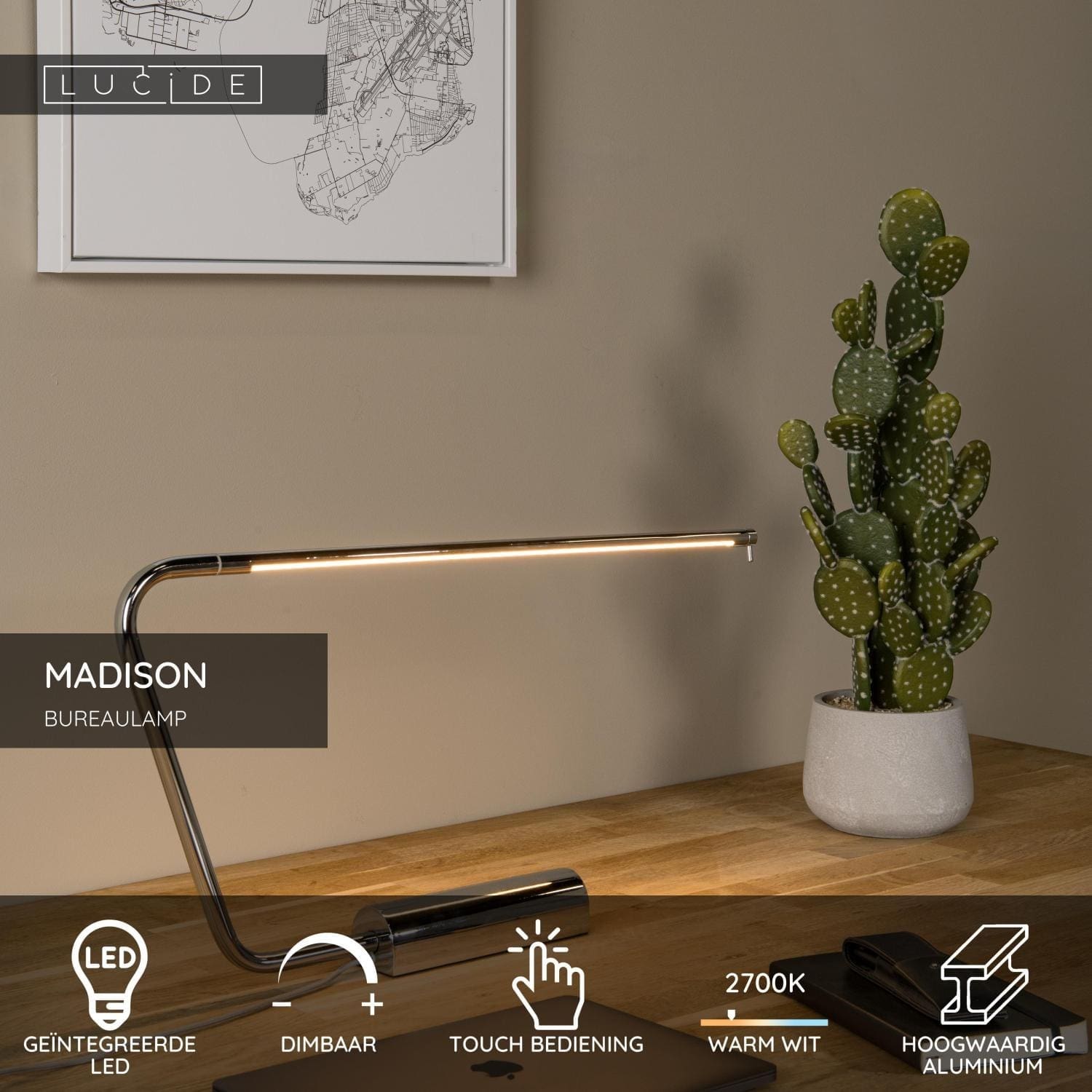 Madison Bureaulamp Led Dimb. - Chroom Lucide Bureaulamp 44503/06/11