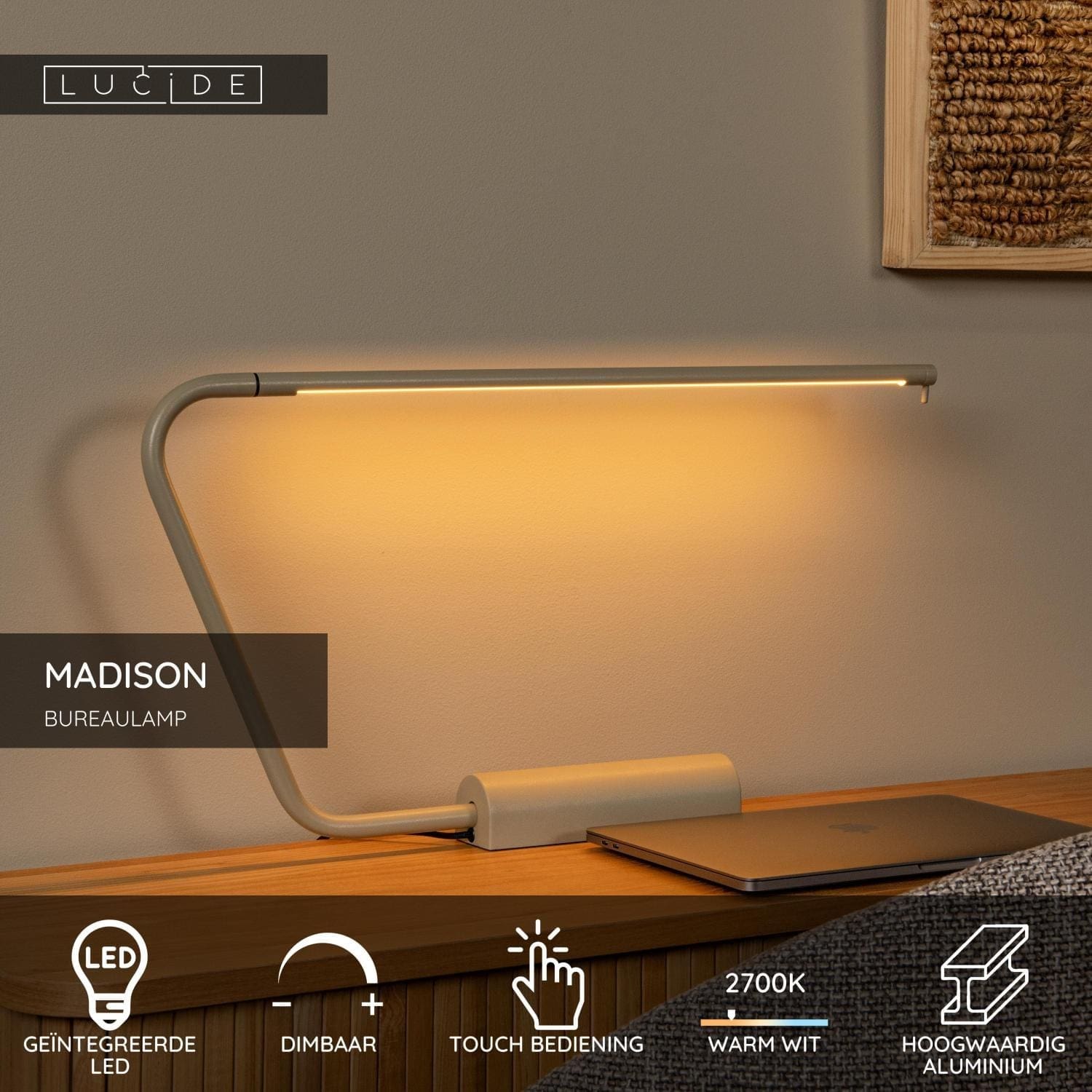 Madison Bureaulamp Led Dimb. - Taupe Lucide Bureaulamp 44503/06/41