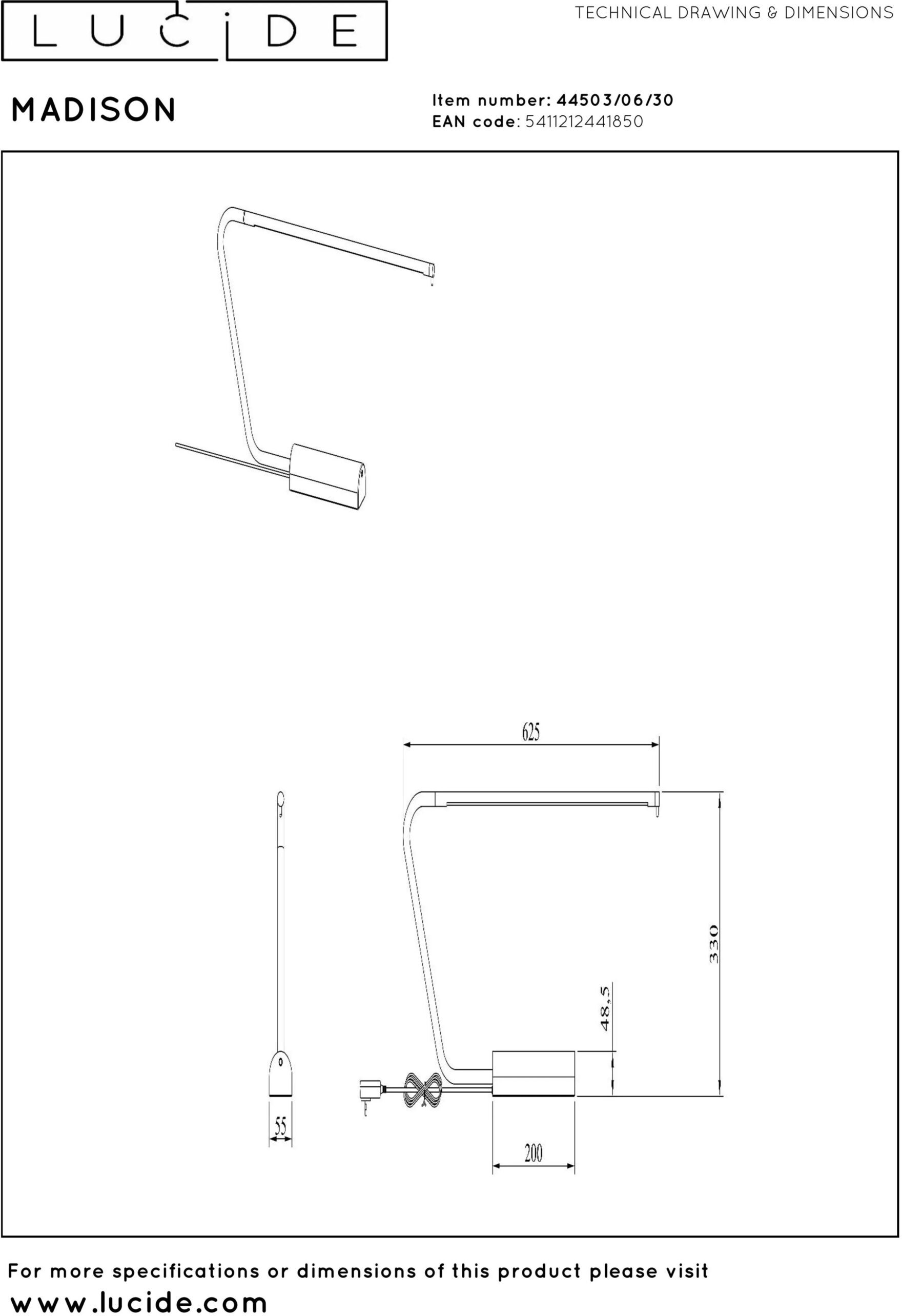 Madison Bureaulamp Led Dimb. - Zwart Lucide Bureaulamp 44503/06/30