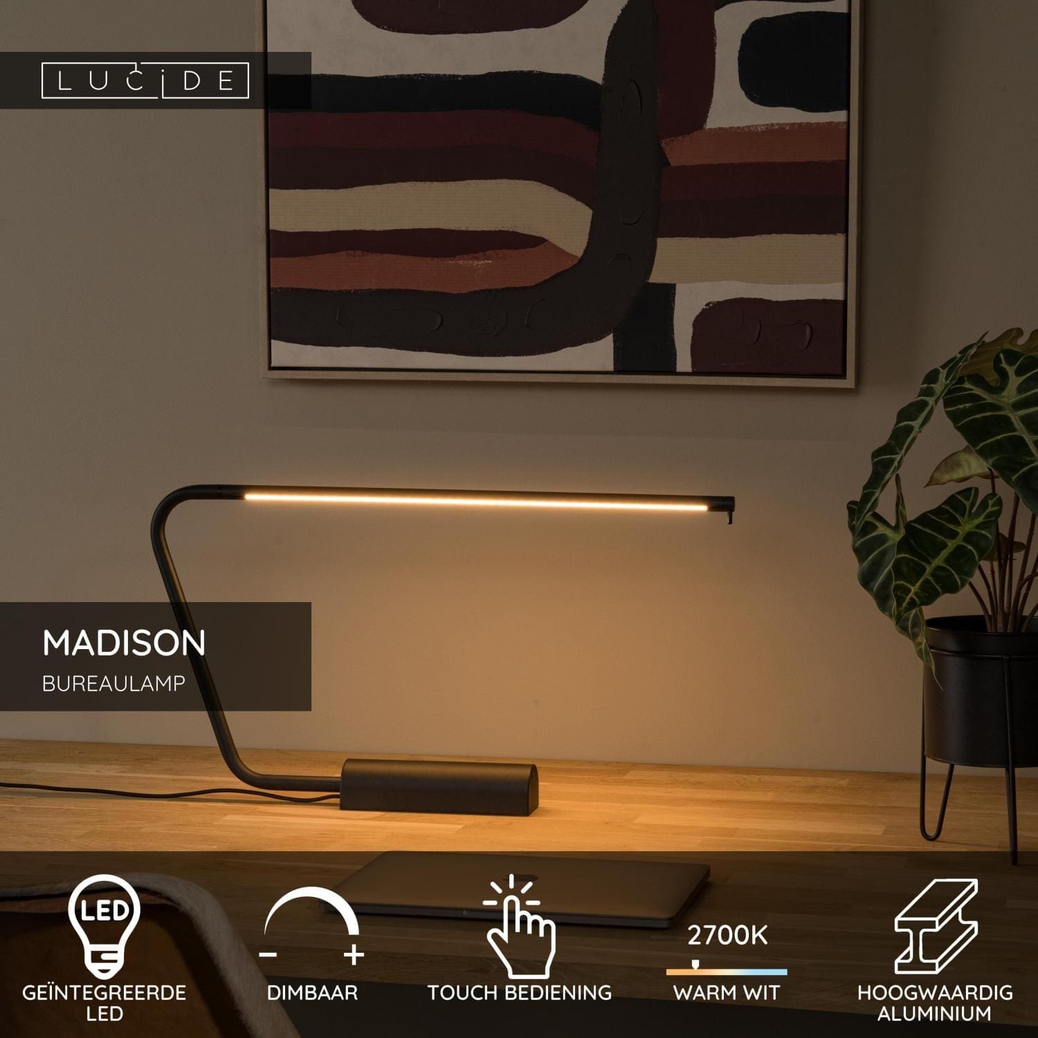 Madison Bureaulamp Led Dimb. - Zwart Lucide Bureaulamp 44503/06/30