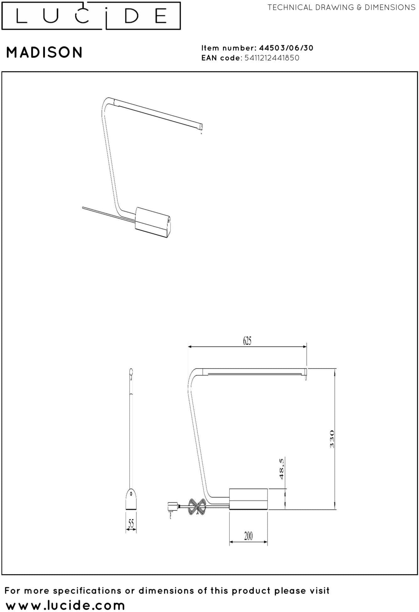 Madison Bureaulamp Led Dimb. - Zwart Lucide Bureaulamp 44503/06/30