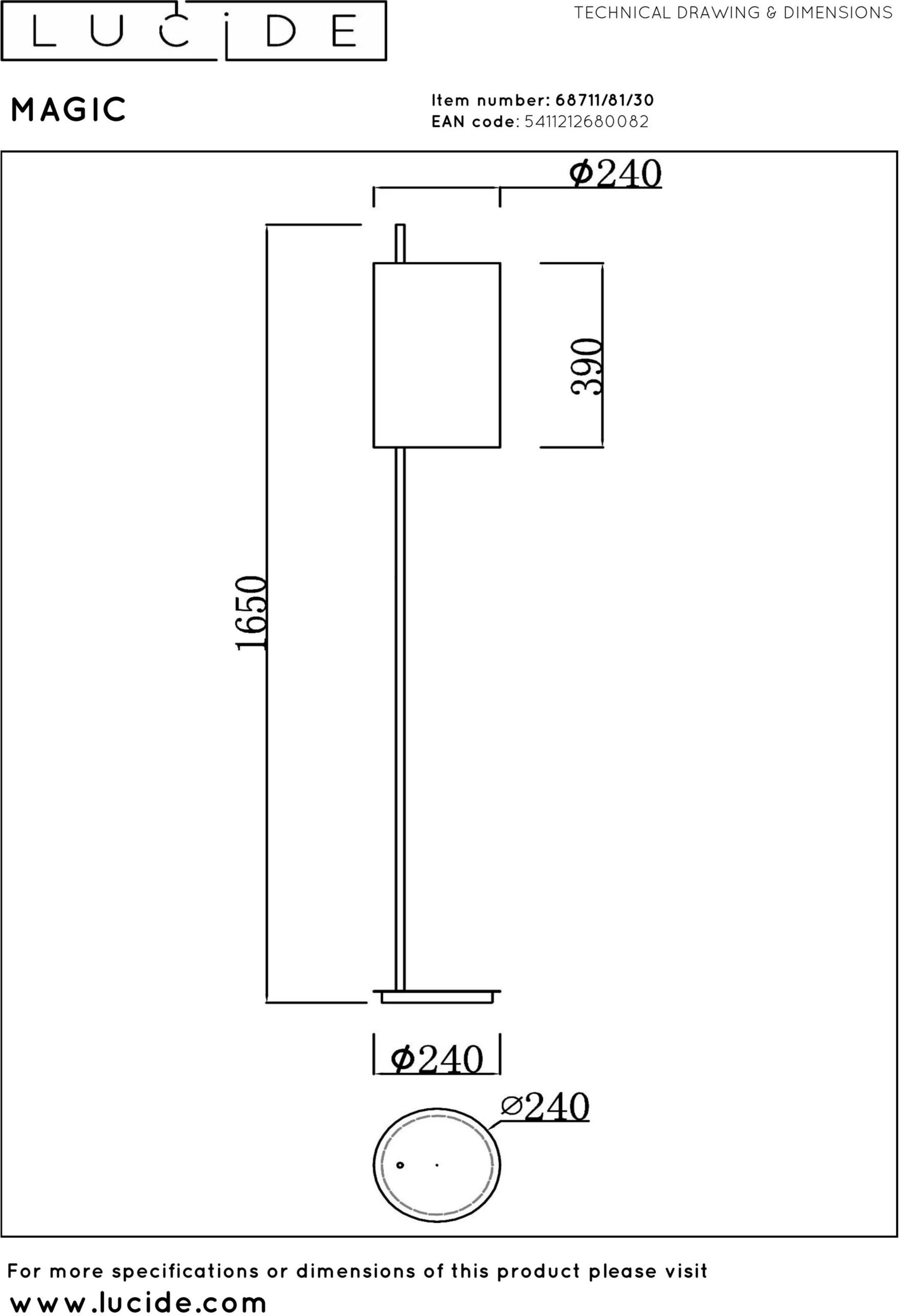 Magic Vloerlamp Ø24 cm - Zwart Lucide Vloerlamp 68711/81/30