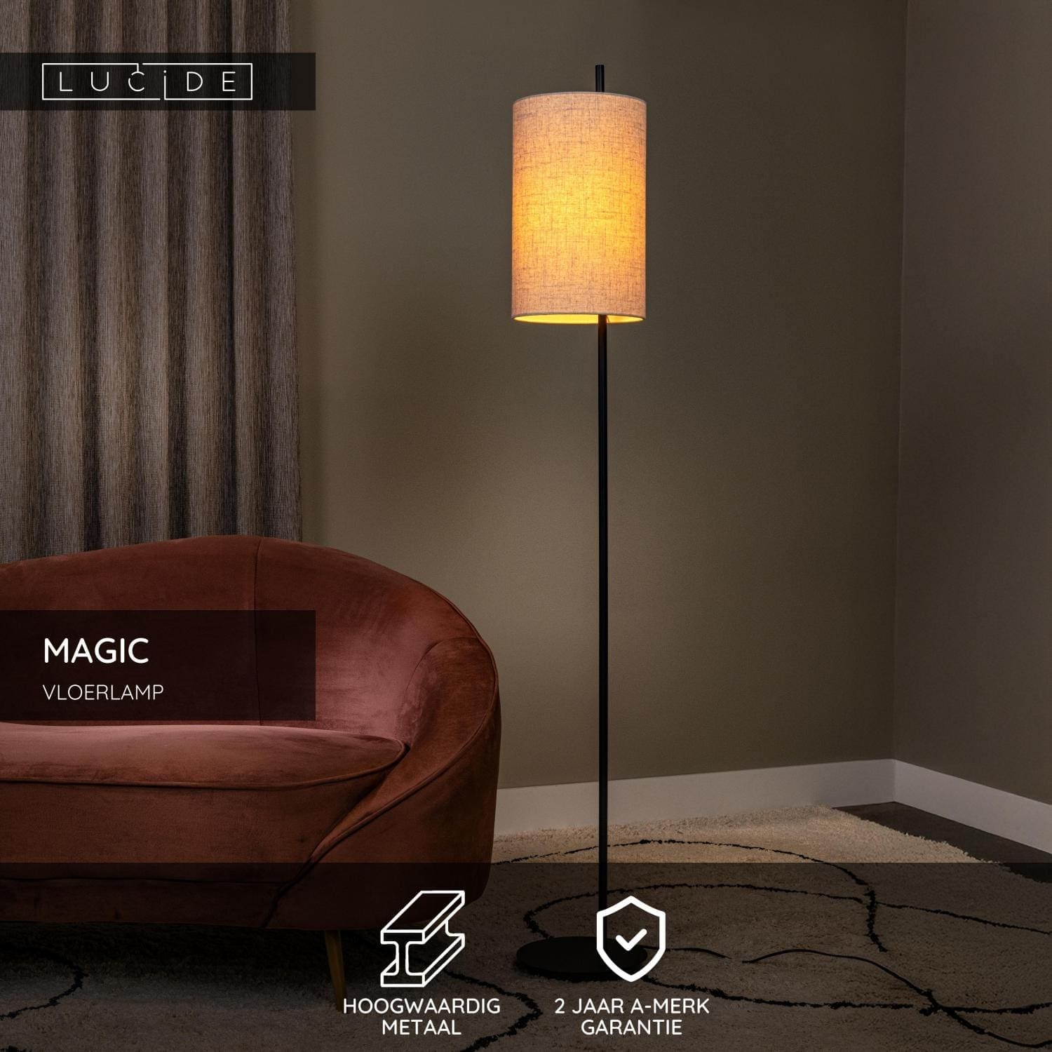 Magic Vloerlamp Ø24 cm - Zwart Lucide Vloerlamp 68711/81/30
