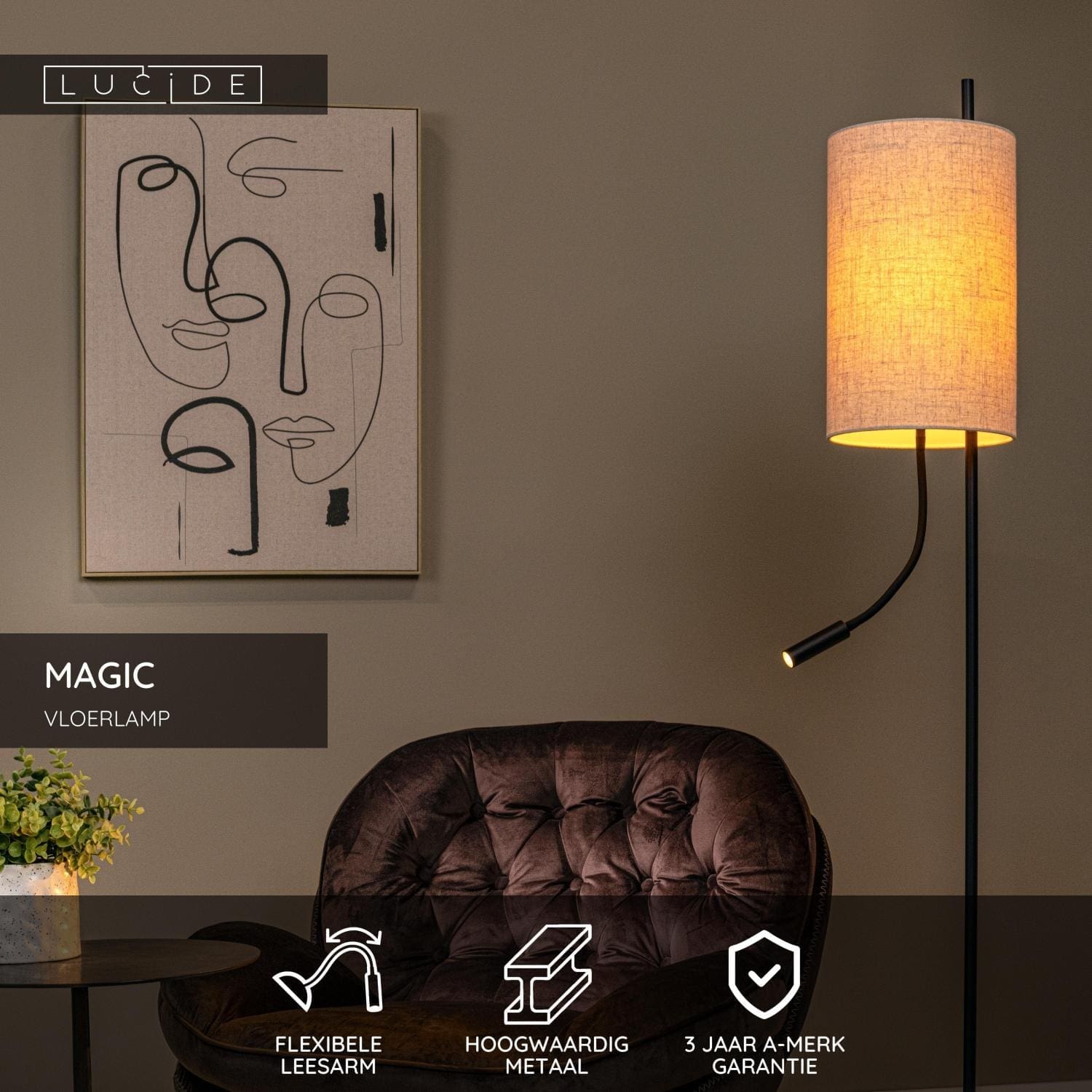 Magic Vloerlamp Ø24 cm - Zwart Lucide Vloerlamp 68711/82/30