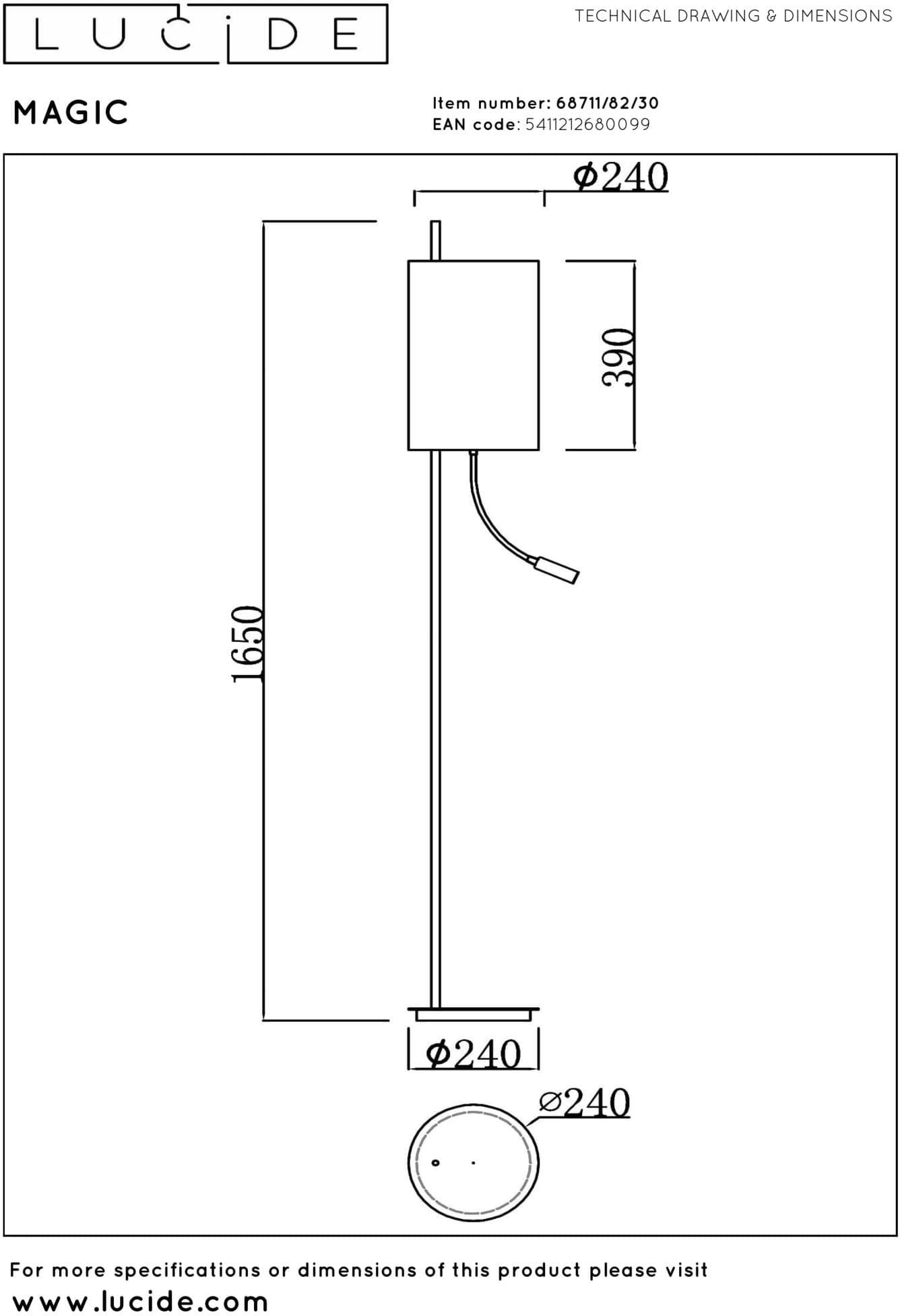 Magic Vloerlamp Ø24 cm - Zwart Lucide Vloerlamp 68711/82/30