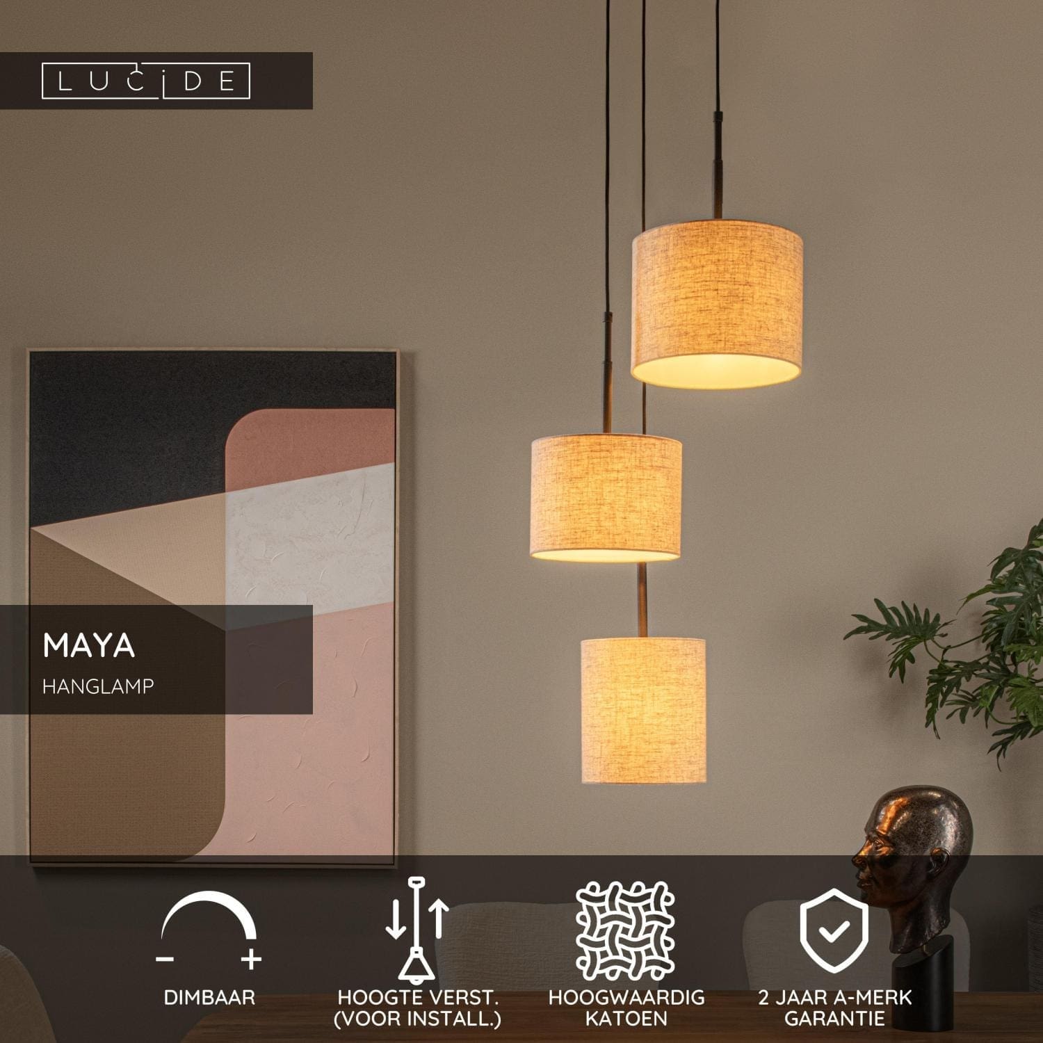 Maya Hanglamp Ø46 cm - Beige Lucide Hanglamp 45409/13/38