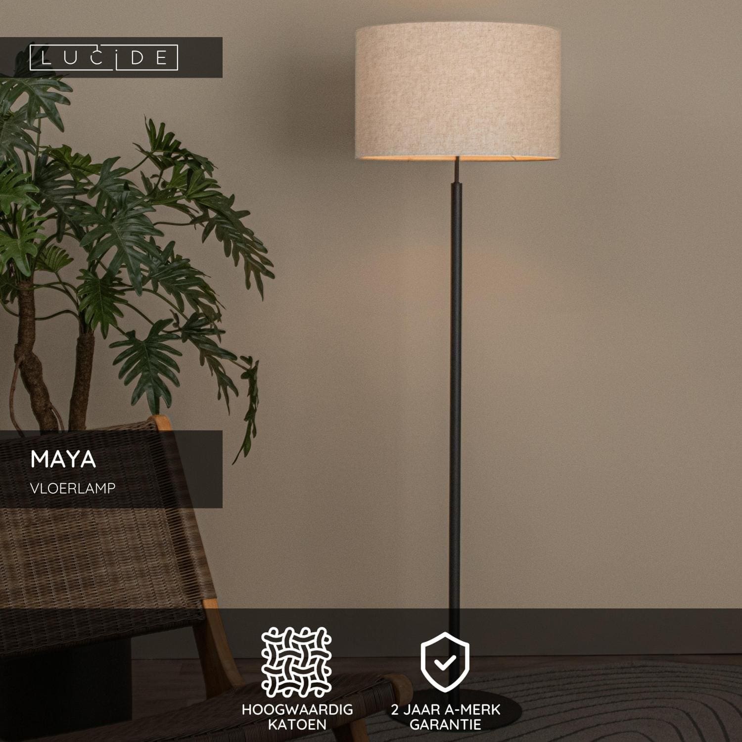 Maya Vloerlamp Ø45 cm - Beige Lucide Vloerlamp 45709/81/38