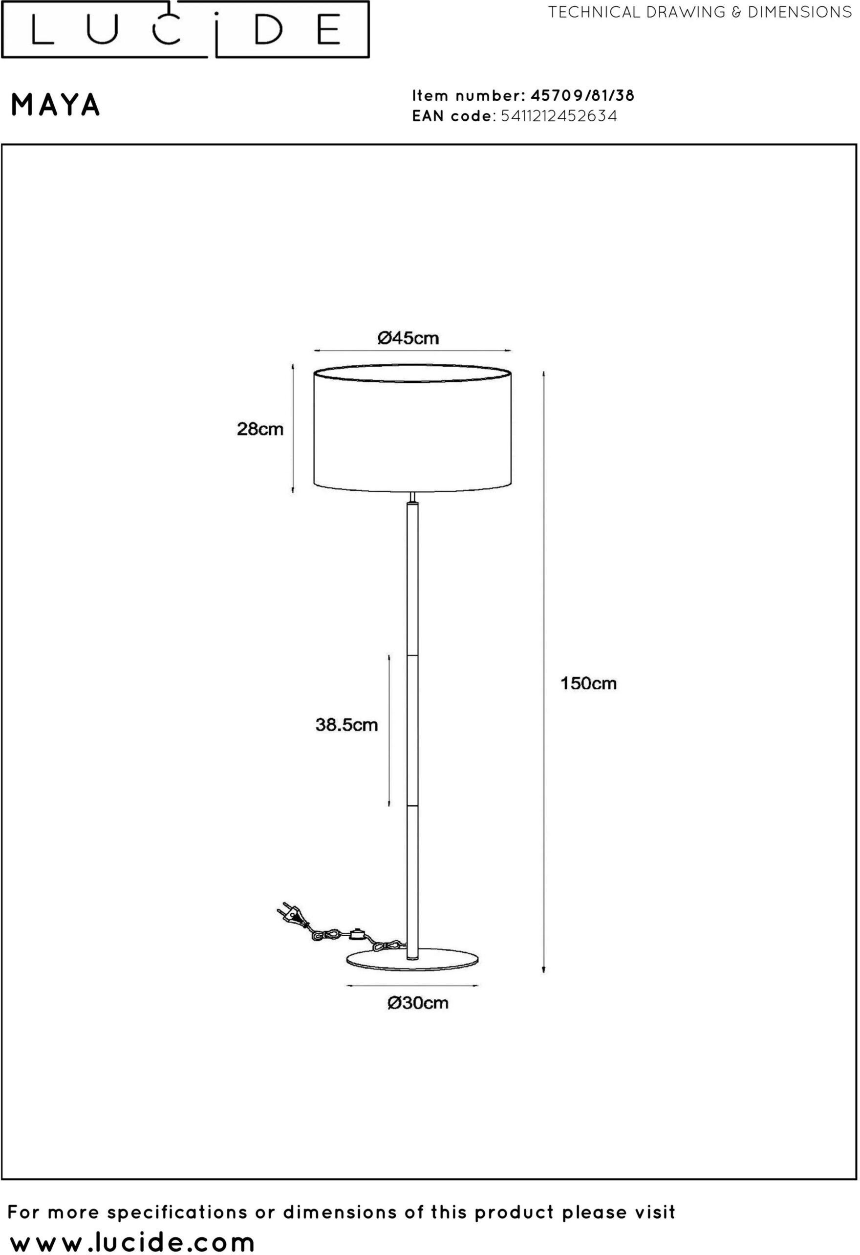 Maya Vloerlamp Ø45 cm - Beige Lucide Vloerlamp 45709/81/38