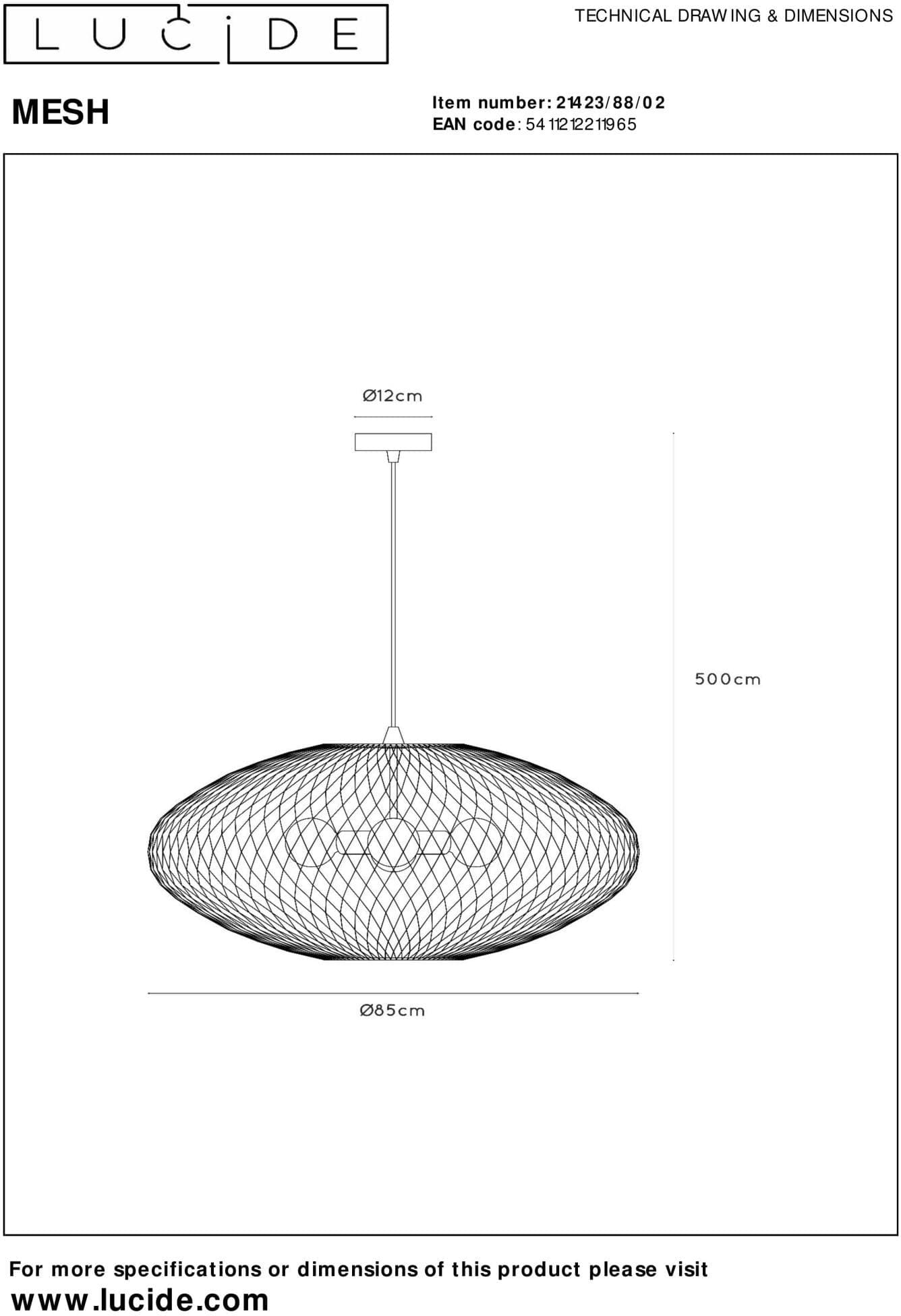 Mesh Hanglamp Ø85 cm - Mat Goud / Messing Lucide Hanglamp 21423/88/02