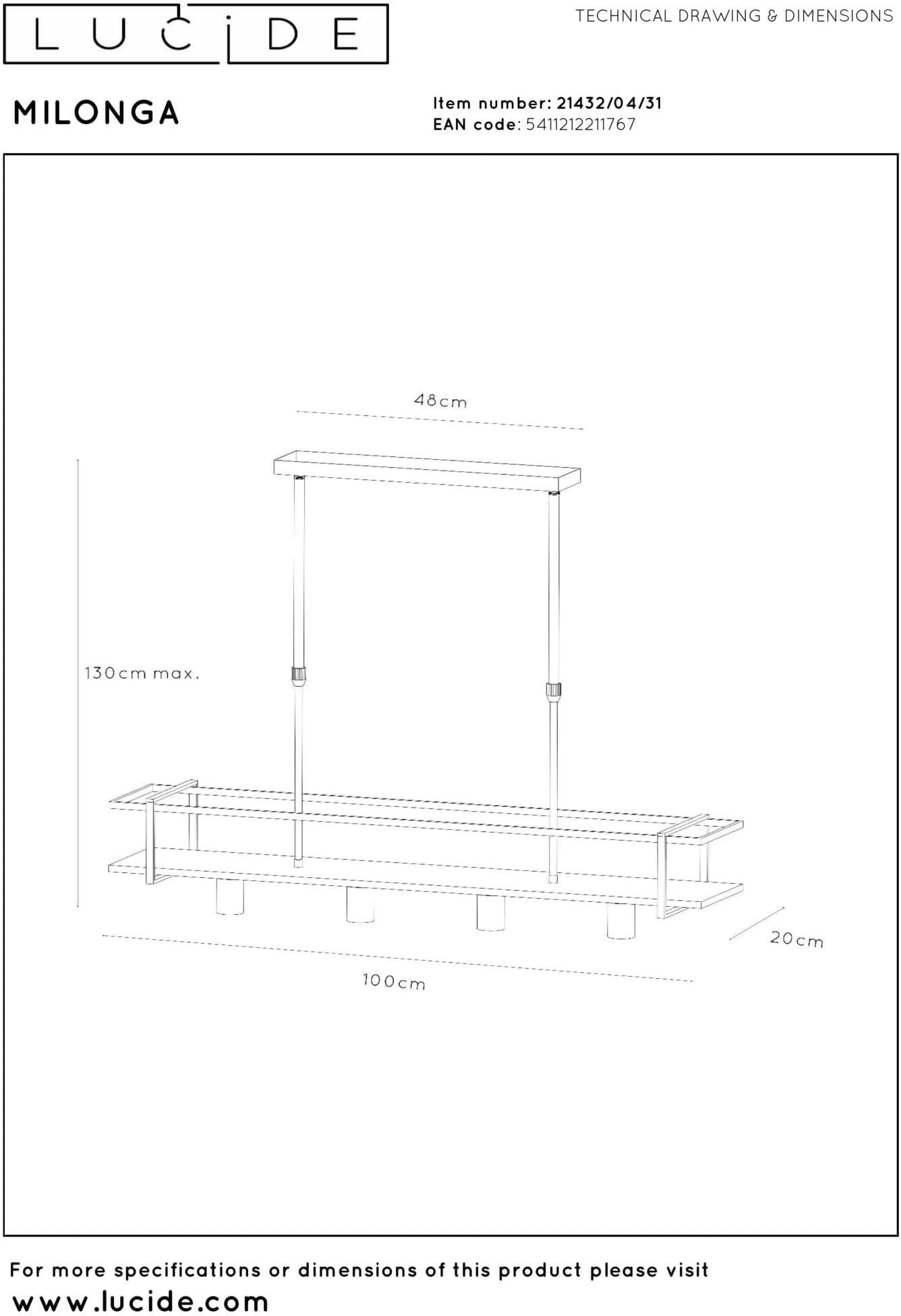 Milonga Hanglamp - Wit Lucide Hanglamp 21432/04/31