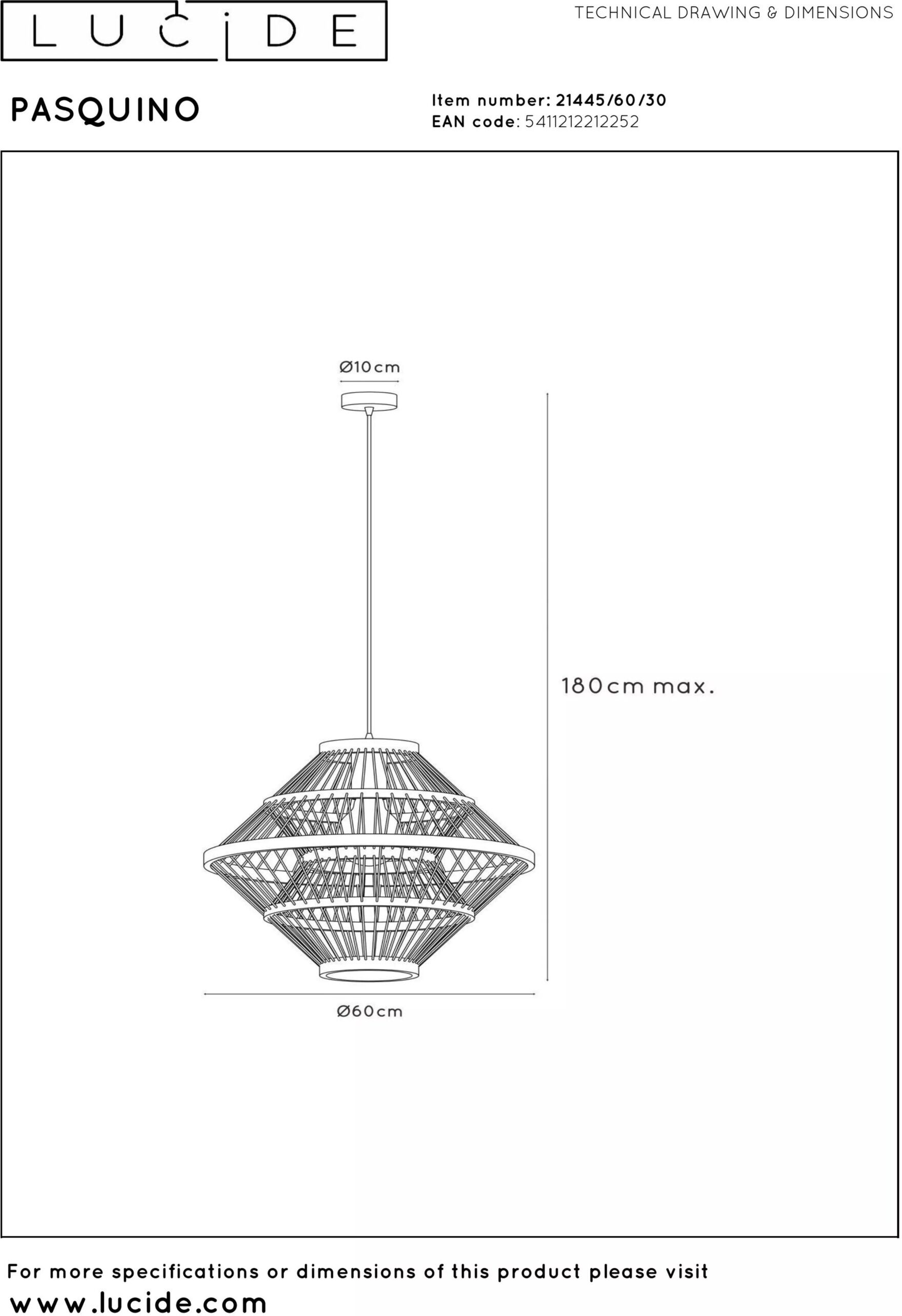 Pasquino Hanglamp Ø60 cm - Zwart | Essential Lucide Hanglamp 21445/60/30