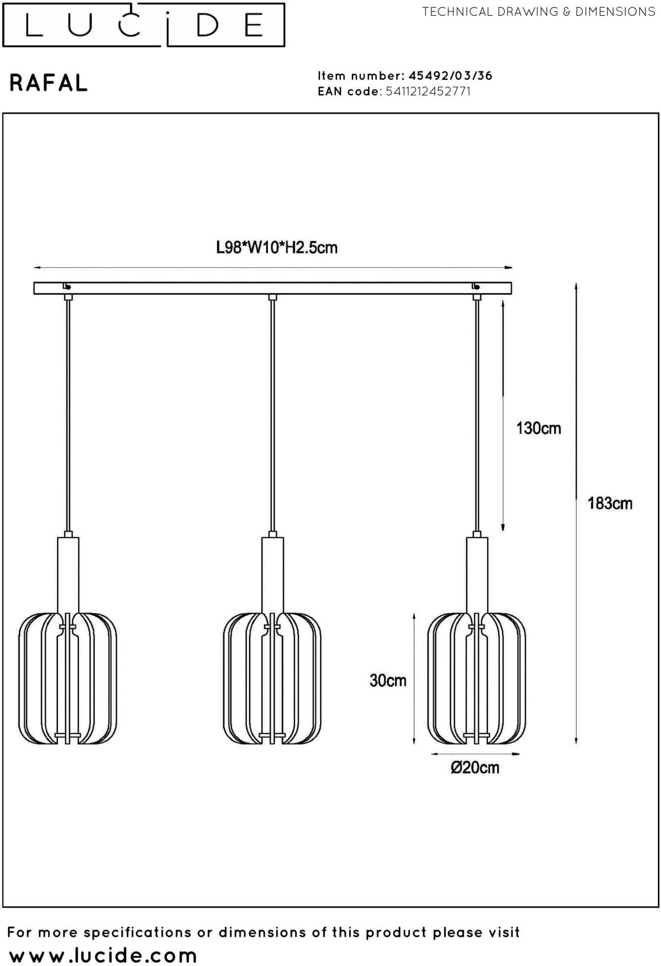 Rafal Hanglamp - Grijs Lucide Hanglamp 45492/03/36