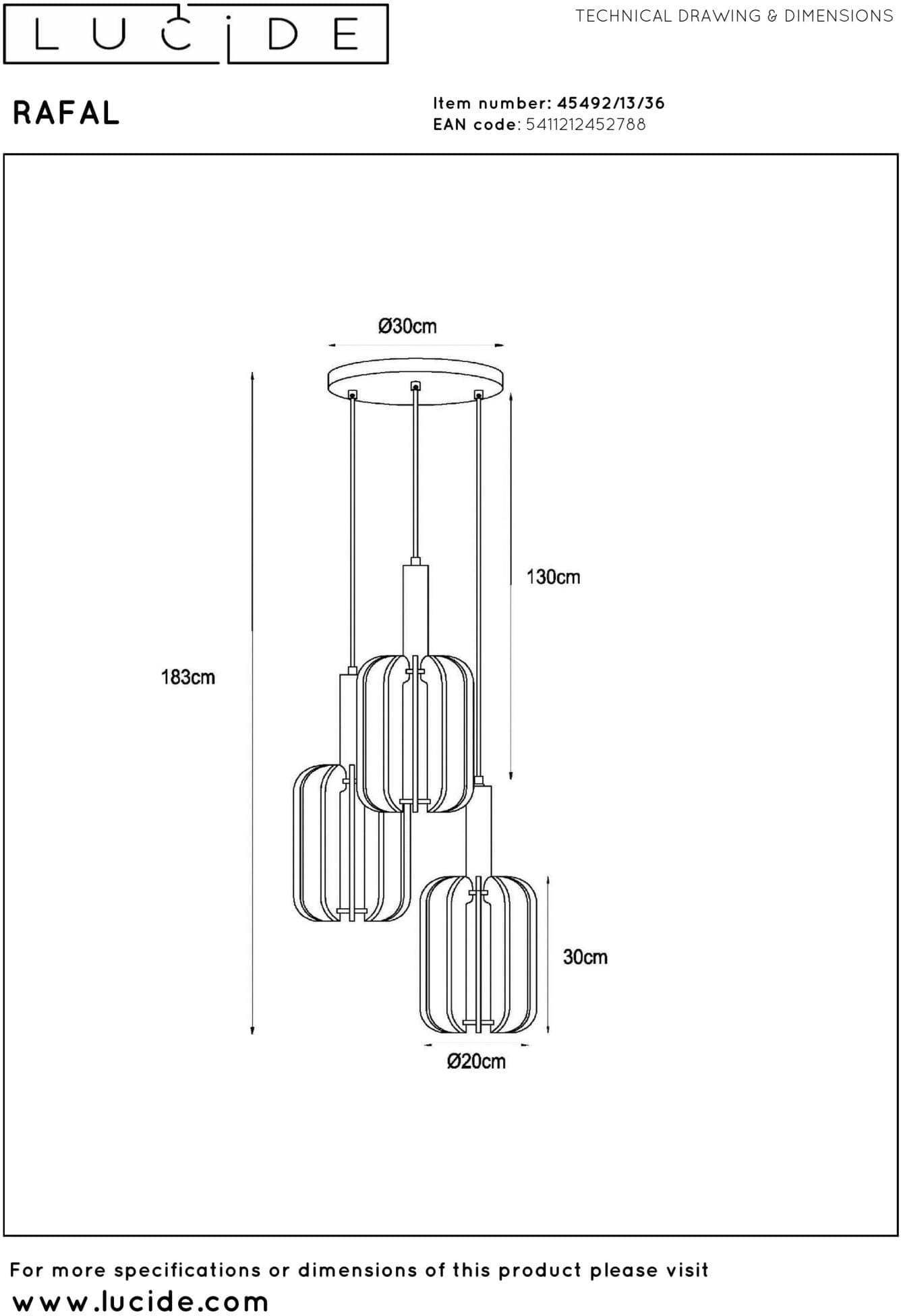 Rafal Hanglamp Ø50 cm - Grijs Lucide Hanglamp 45492/13/36