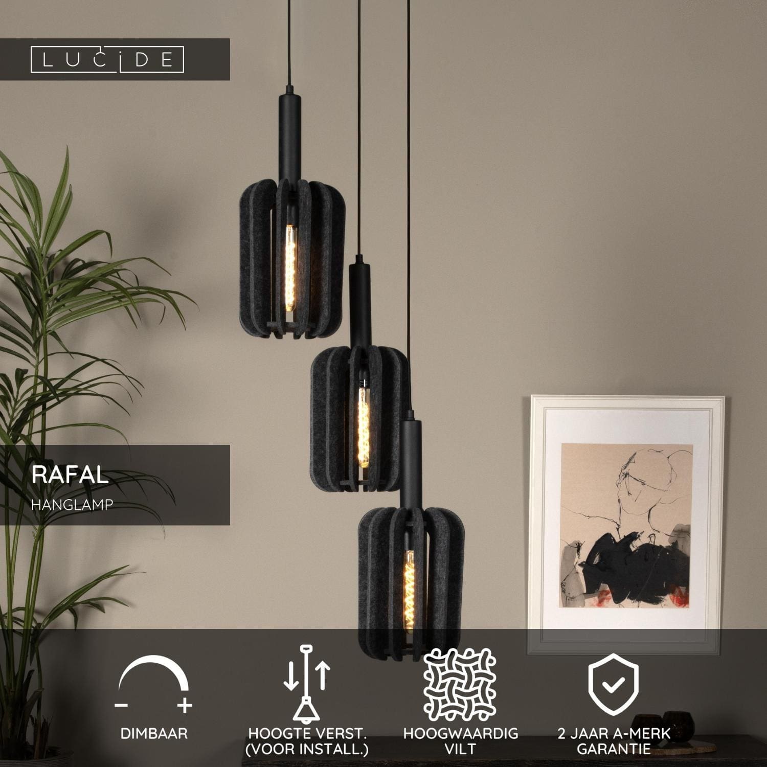 Rafal Hanglamp Ø50 cm - Grijs Lucide Hanglamp 45492/13/36