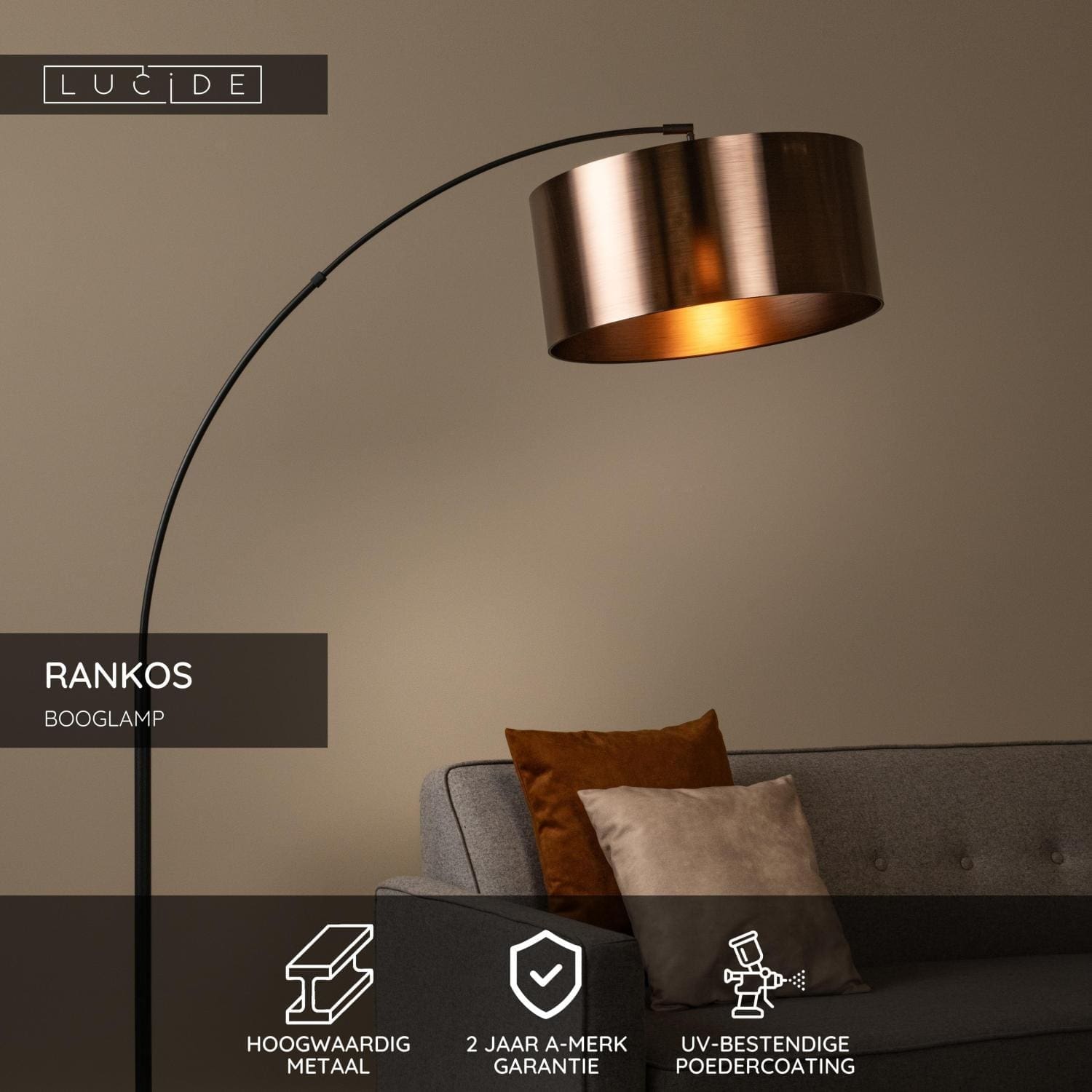 Rankos Booglamp - Zwart Lucide Vloerlamp 05747/81/30
