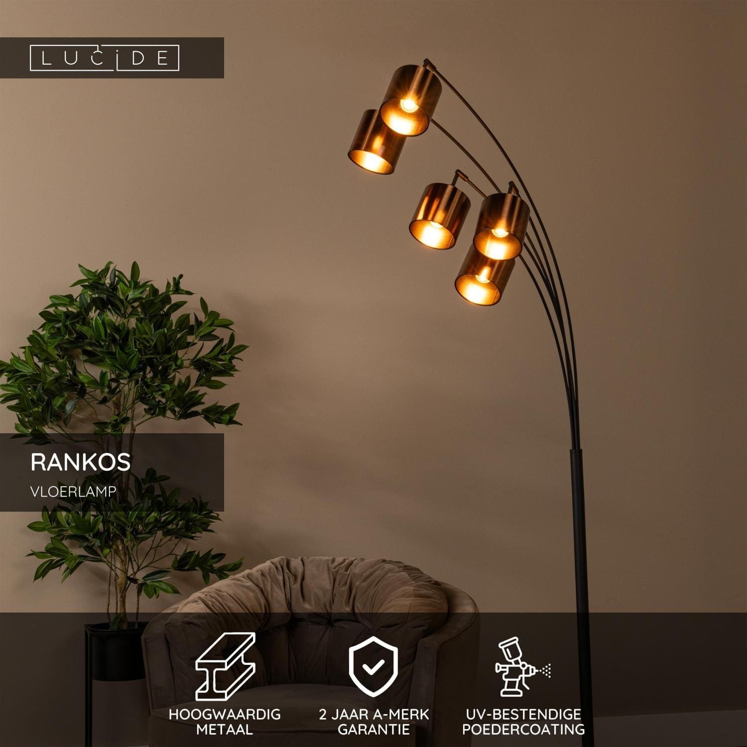 Rankos Vloerlamp - Zwart Lucide Vloerlamp 05747/85/30
