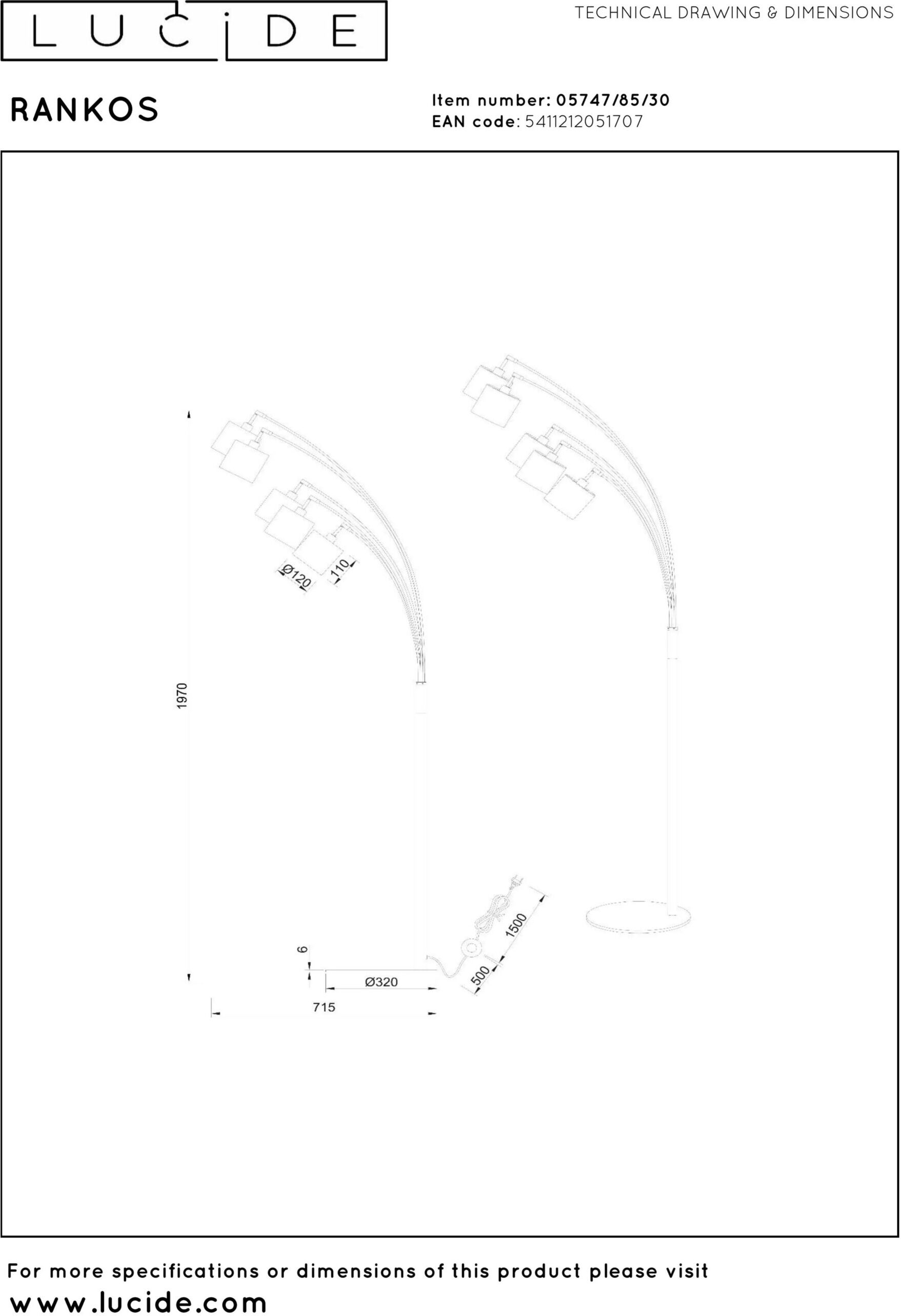 Rankos Vloerlamp - Zwart Lucide Vloerlamp 05747/85/30