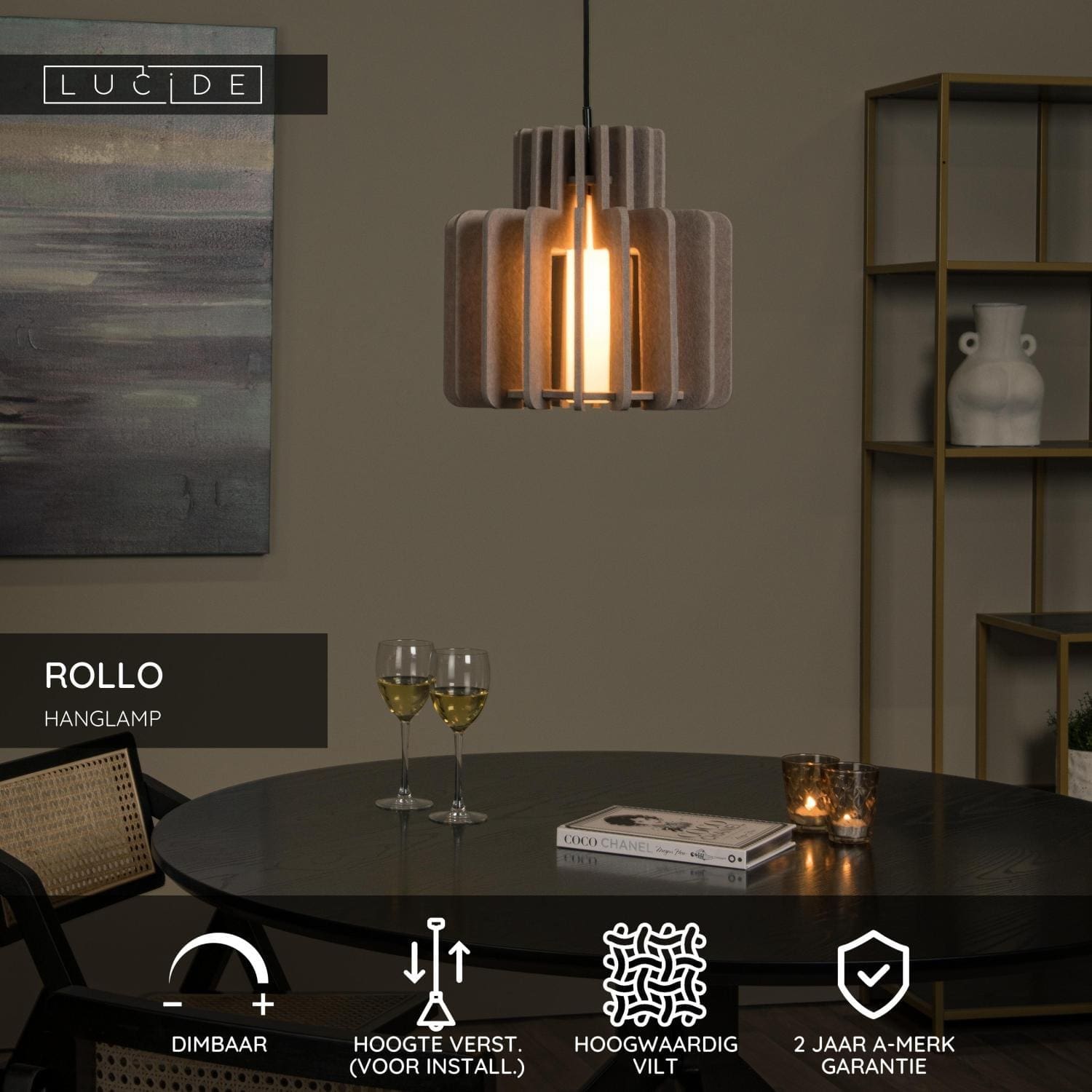 Rollo Hanglamp - Taupe Lucide Hanglamp 45491/31/41