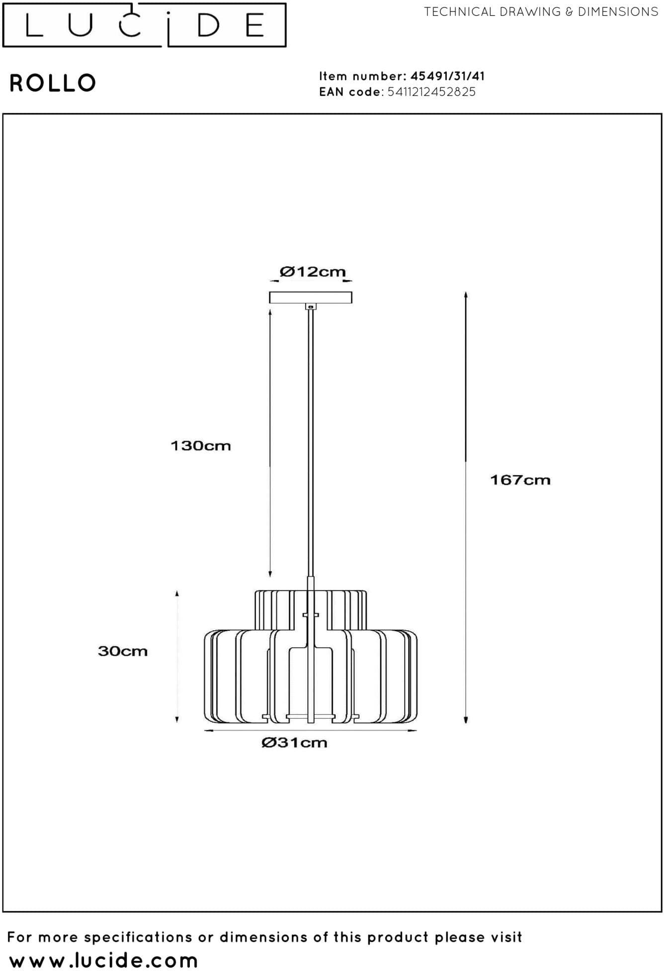 Rollo Hanglamp - Taupe Lucide Hanglamp 45491/31/41