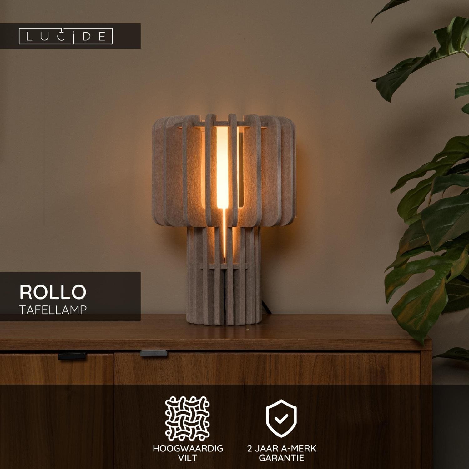 Rollo Tafellamp - Taupe Lucide Tafellamp 45591/01/41