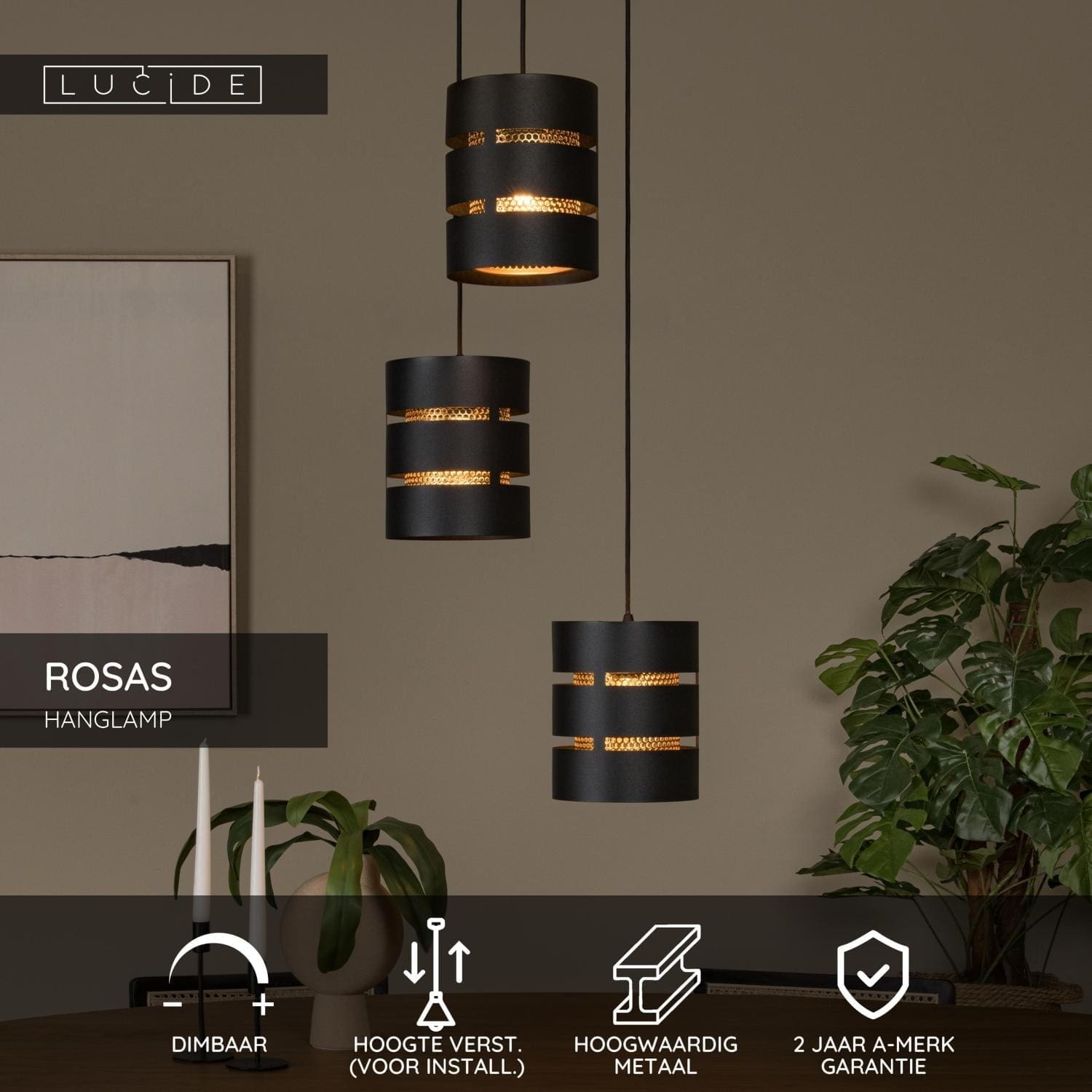 Rosas Hanglamp Ø43 cm - Zwart Lucide Hanglamp 21433/13/30