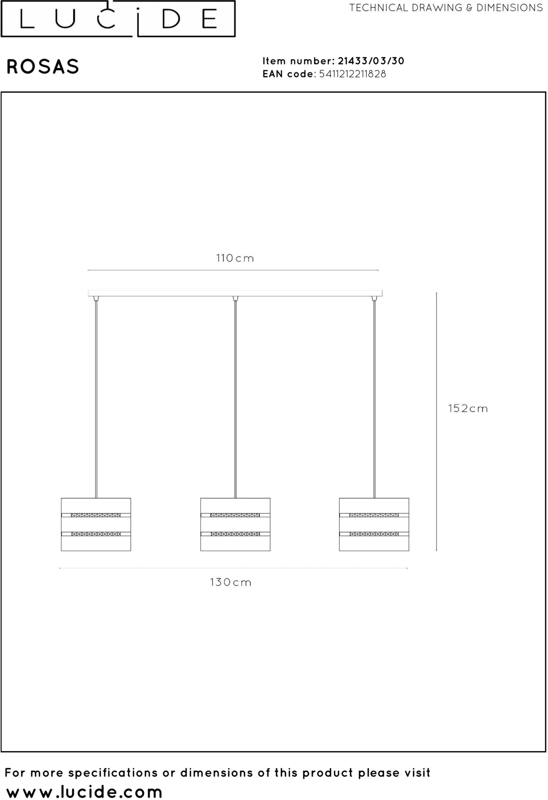 Rosas Hanglamp - Zwart Lucide Hanglamp 21433/03/30
