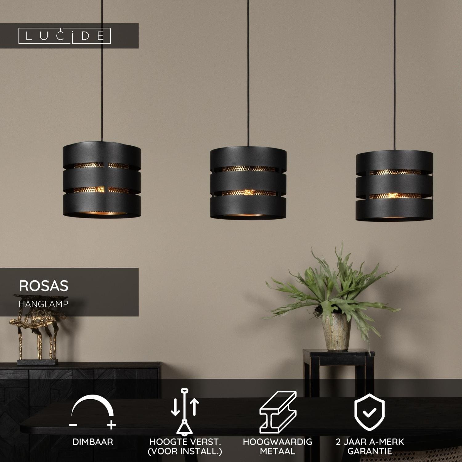 Rosas Hanglamp - Zwart Lucide Hanglamp 21433/03/30