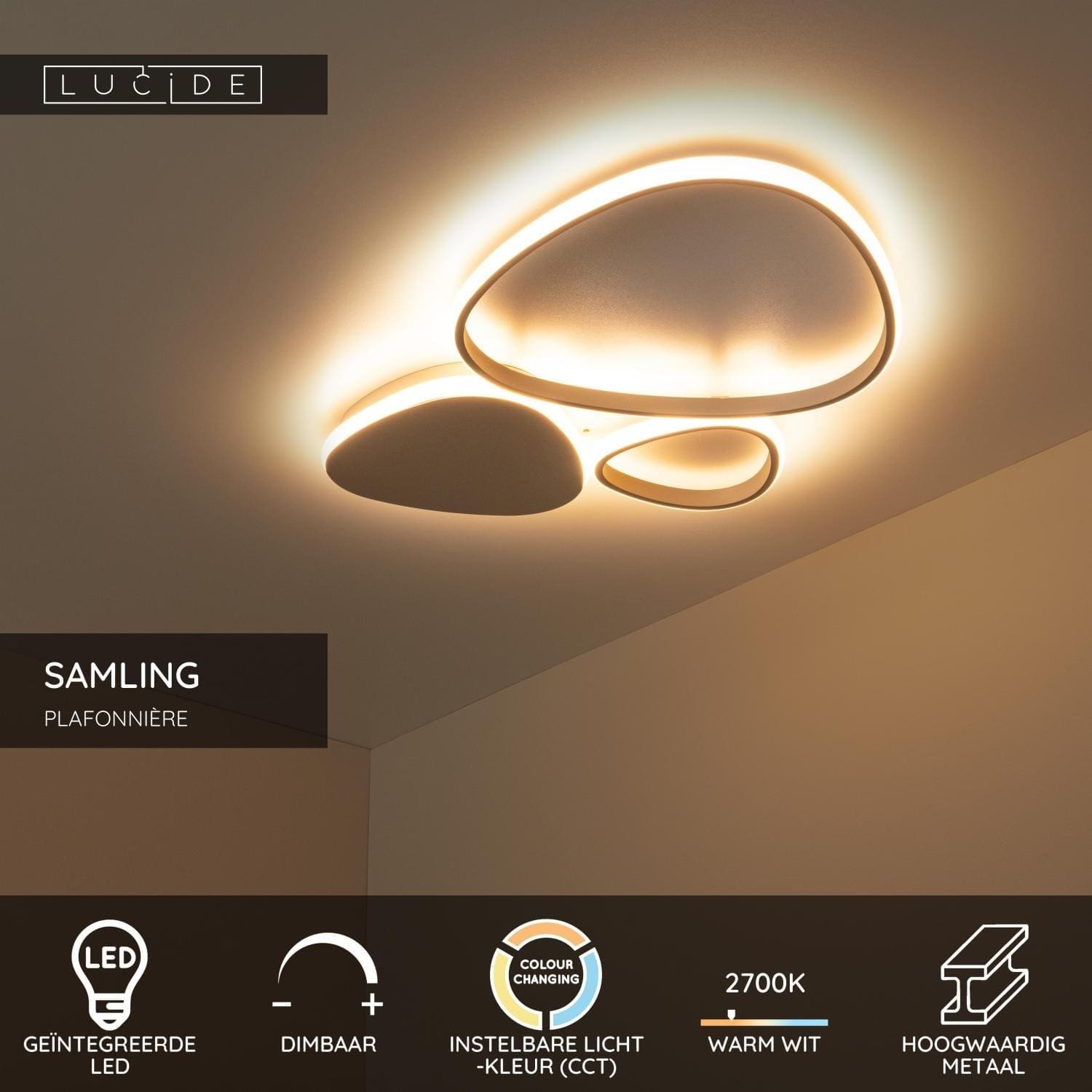 Samling Plafonnière Led Dimb. Cct - Taupe Lucide Plafondlamp 78102/30/41