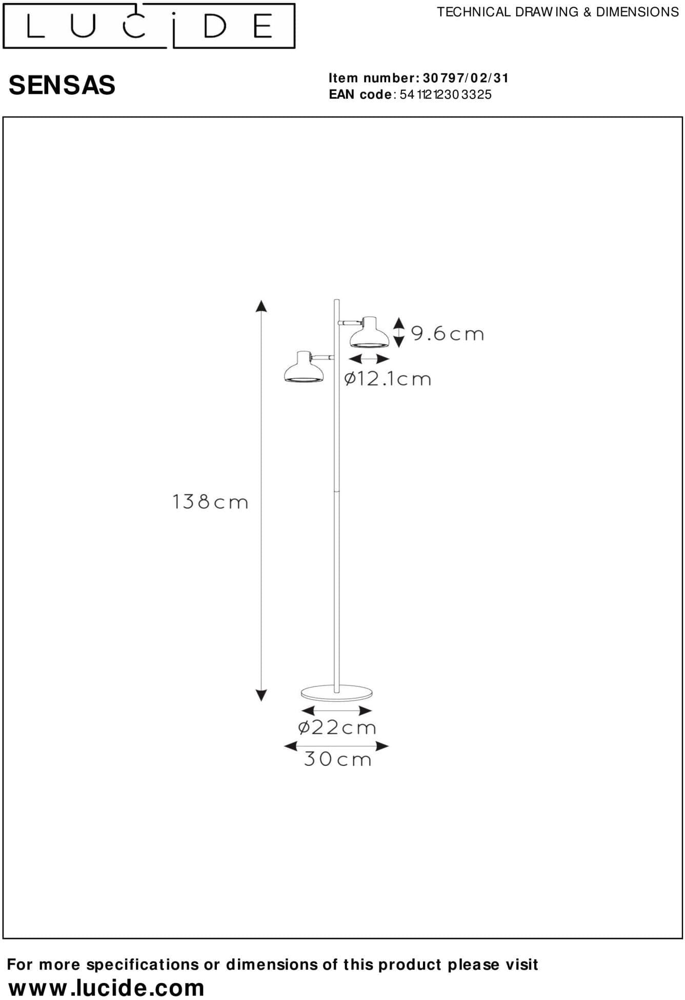 Sensas Vloerlamp - Wit Lucide Vloerlamp 30797/02/31