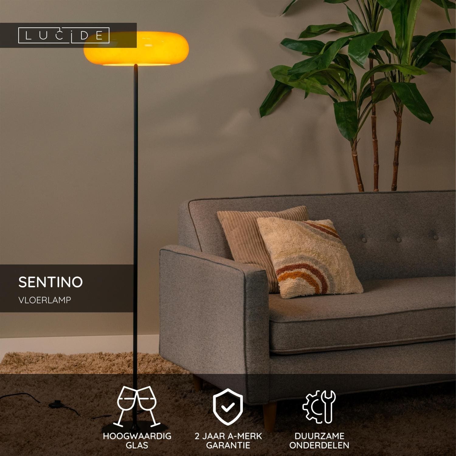 Sentino Vloerlamp Ø40 cm - Oranje Lucide Vloerlamp 10725/01/53