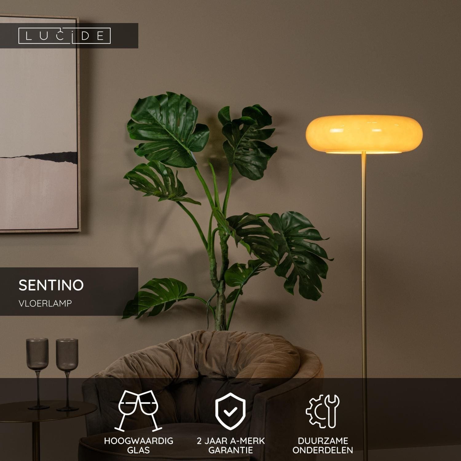 Sentino Vloerlamp Ø40 cm - Taupe Lucide Vloerlamp 10725/01/41