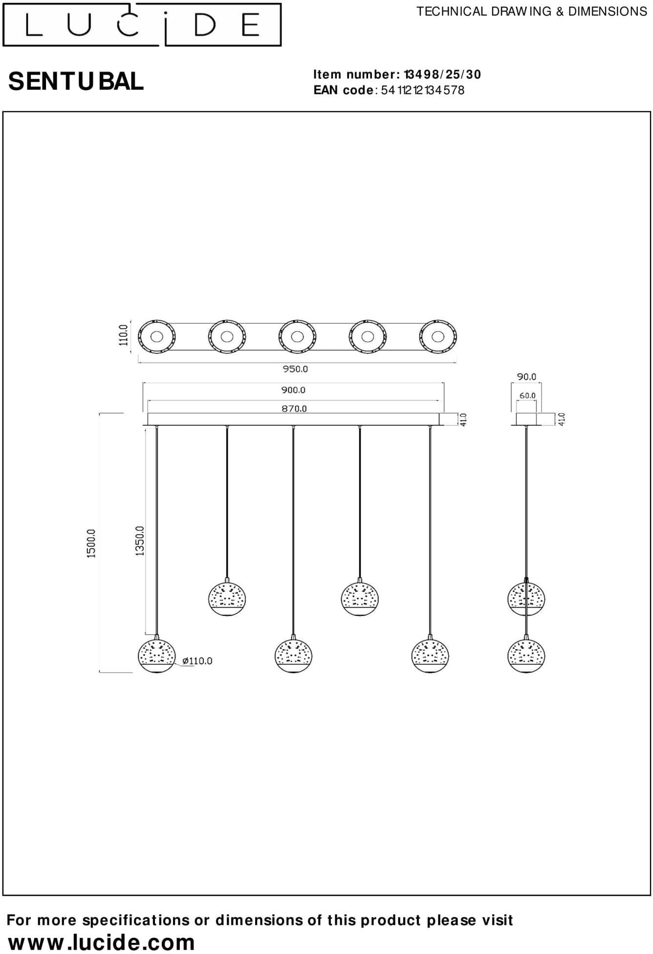 Sentubal Hanglamp Led Dimb. - Zwart Lucide Hanglamp 13498/25/30