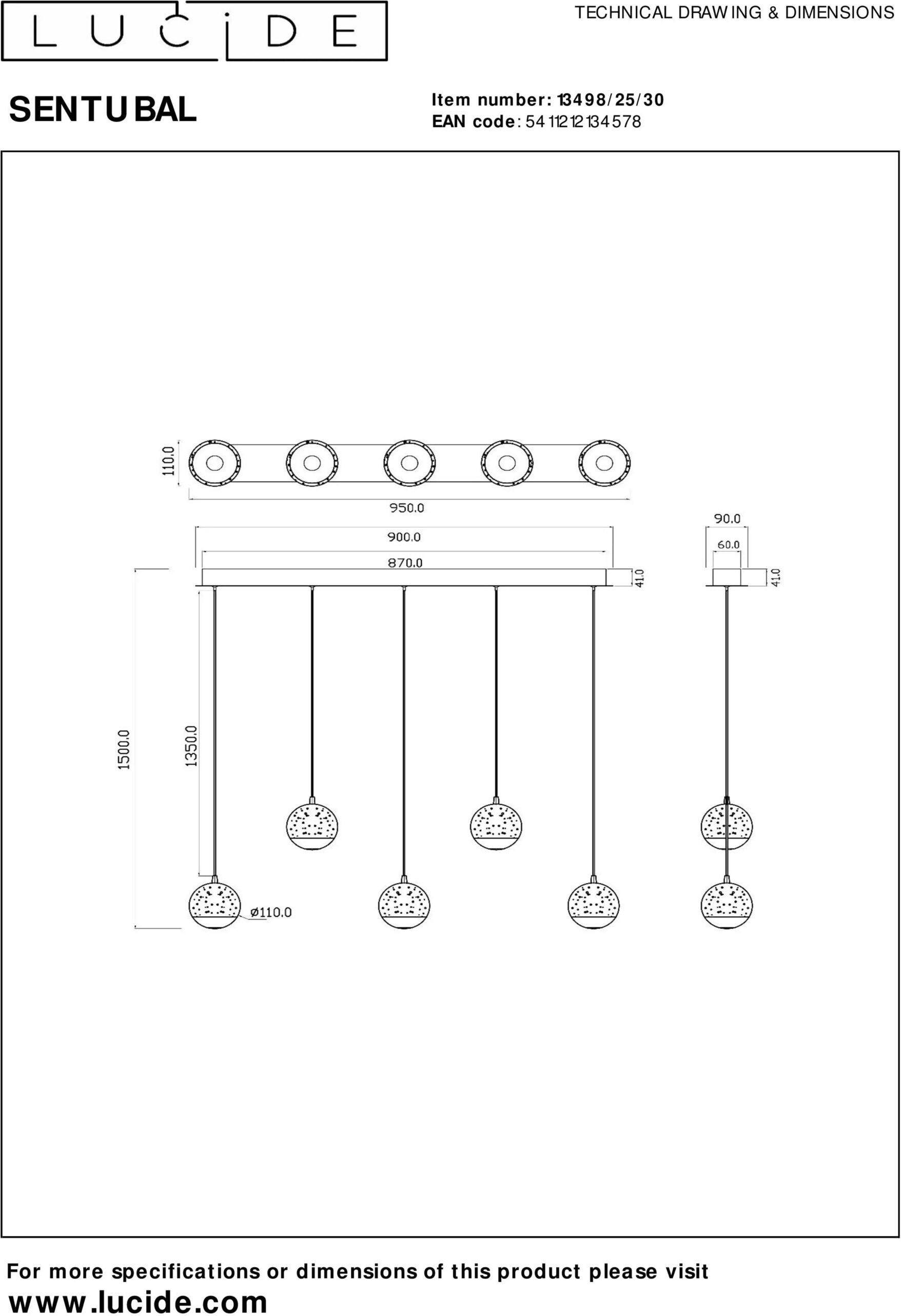 Sentubal Hanglamp Led Dimb. - Zwart Lucide Hanglamp 13498/25/30