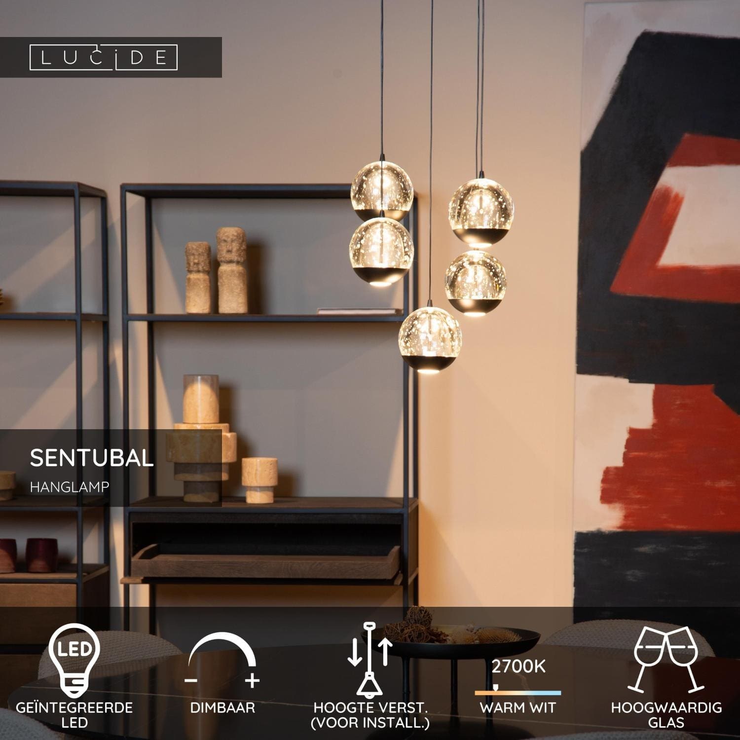 Sentubal Hanglamp Ø35 cm Led Dimb. - Zwart Lucide Hanglamp 13498/24/30