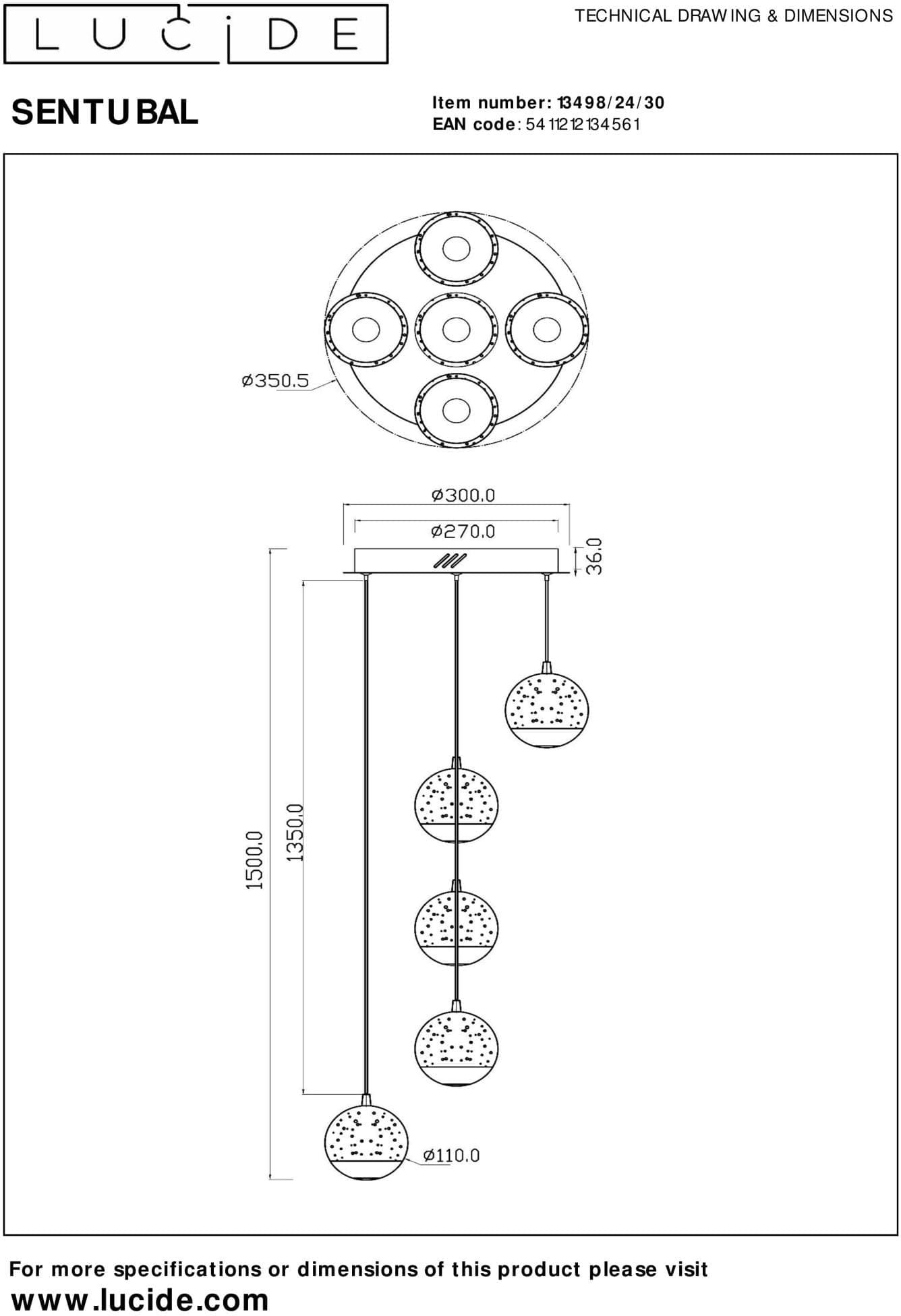 Sentubal Hanglamp Ø35 cm Led Dimb. - Zwart Lucide Hanglamp 13498/24/30