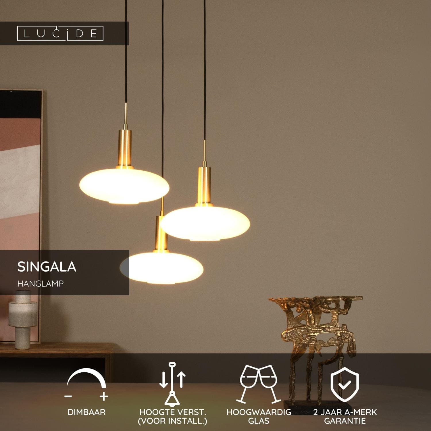 Singala Hanglamp Ø55 cm - Mat Goud / Messing Lucide Hanglamp 25413/13/02