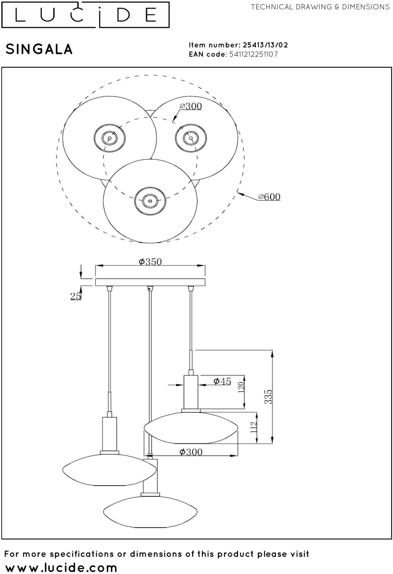 Singala Hanglamp Ø55 cm - Mat Goud / Messing Lucide Hanglamp 25413/13/02