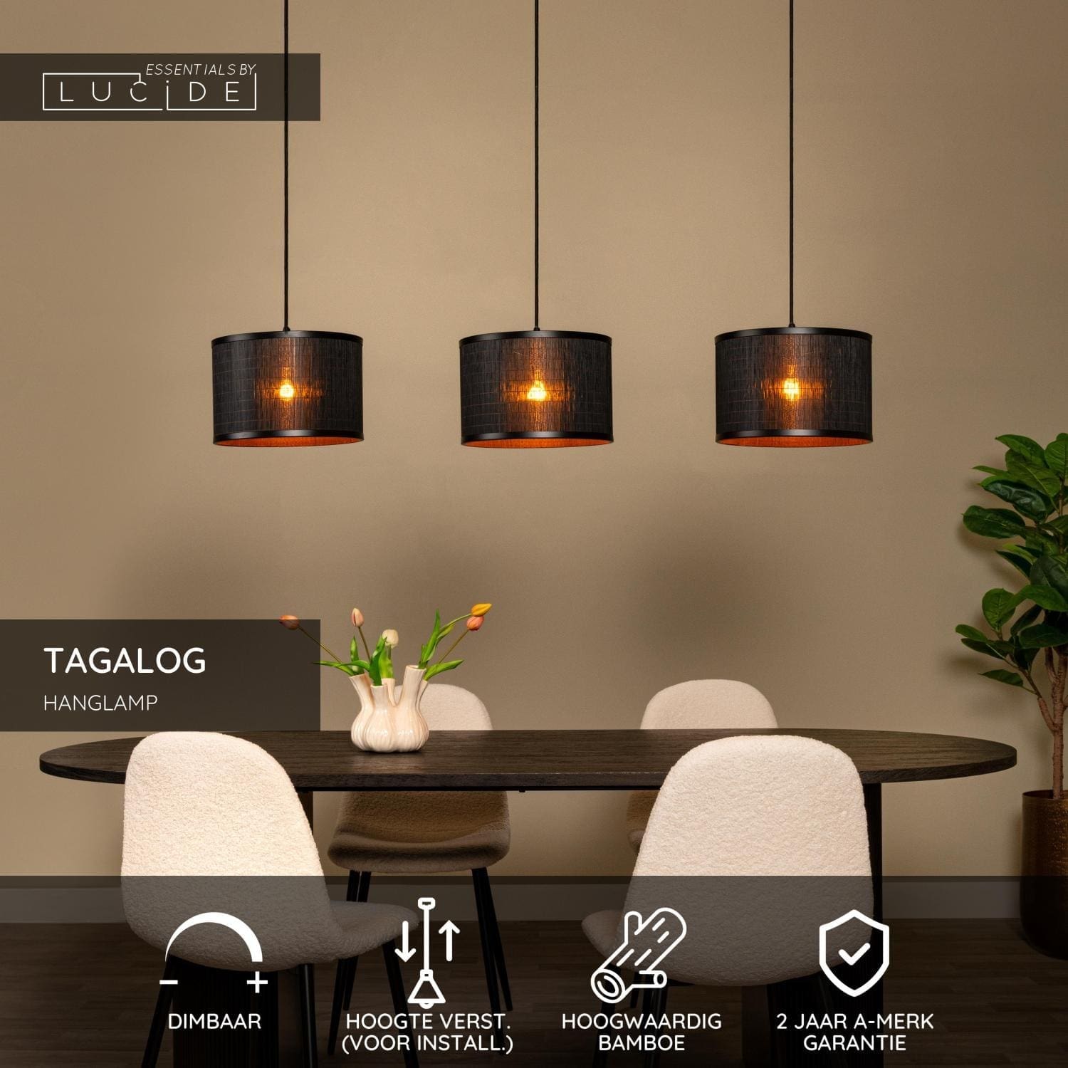 Tagalog Hanglamp Ø40 cm - Zwart | Essential Lucide Hanglamp 21429/03/30