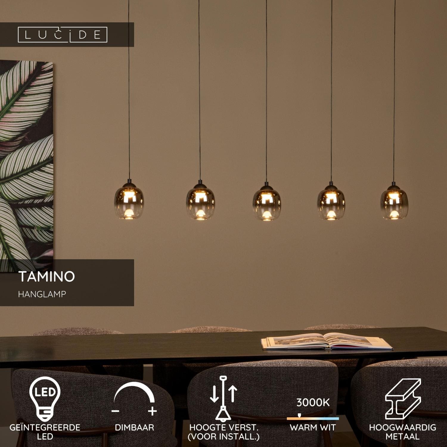 Tamino Hanglamp Led Dimb. - Zwart Lucide Hanglamp 74419/25/30