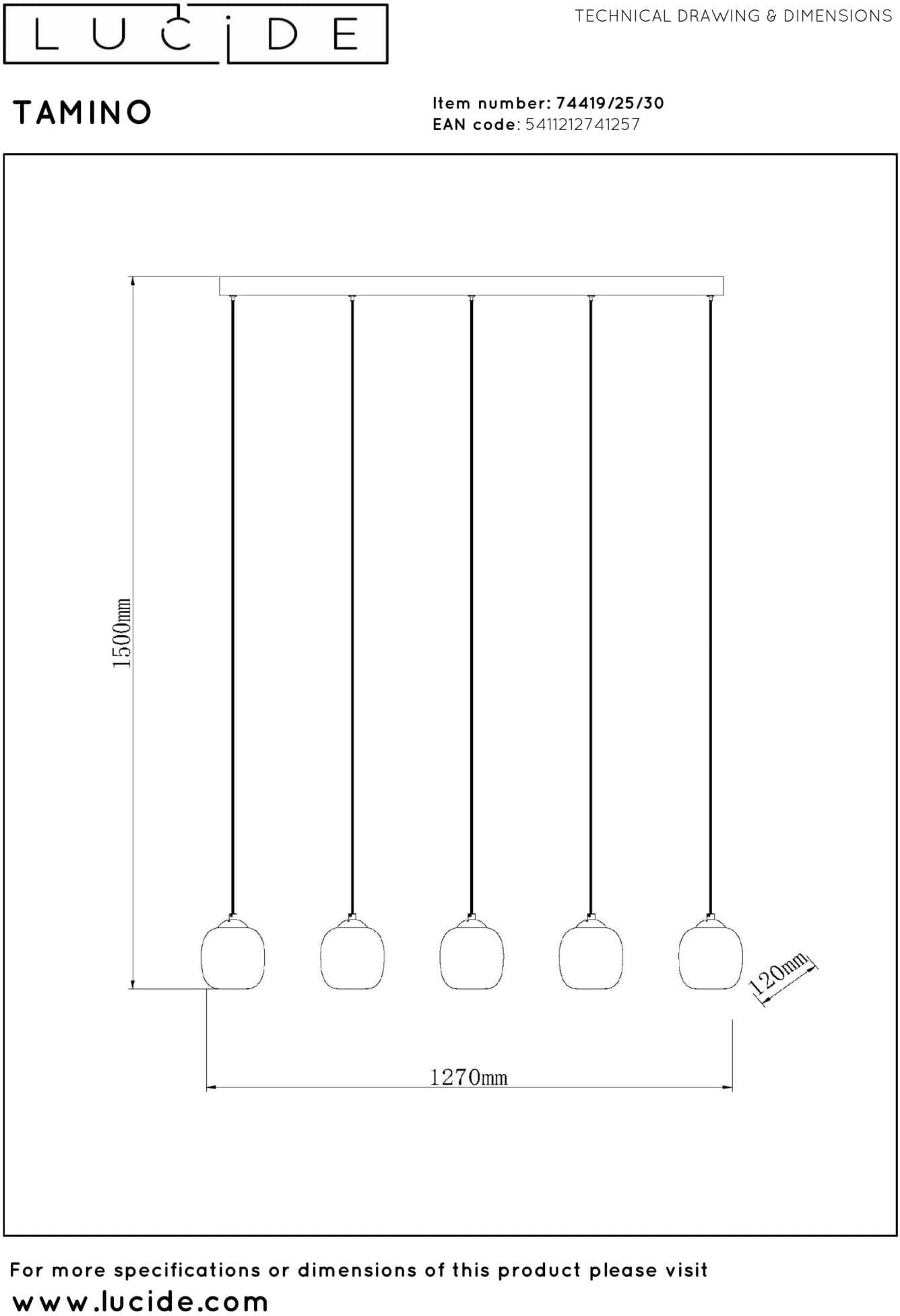 Tamino Hanglamp Led Dimb. - Zwart Lucide Hanglamp 74419/25/30