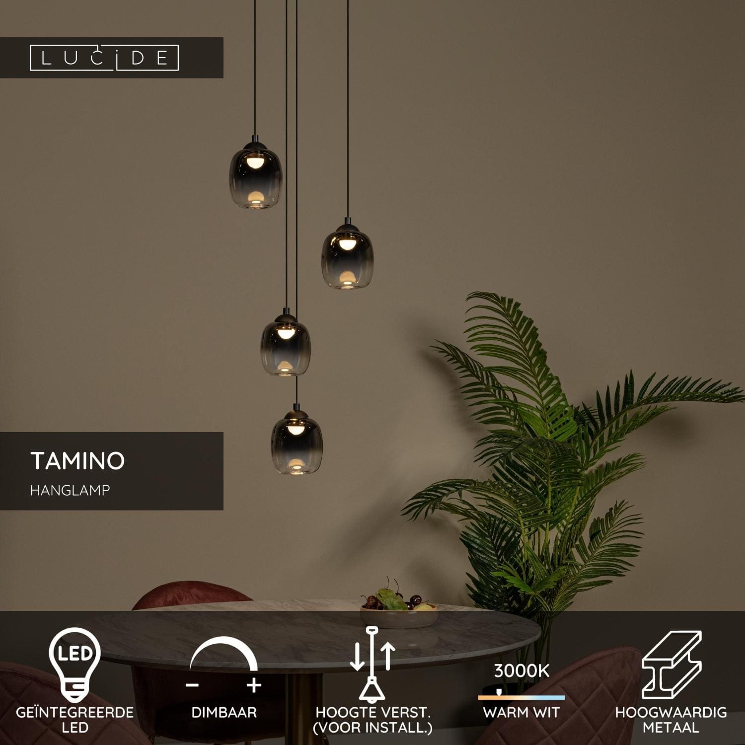 Tamino Hanglamp Ø36 cm Led Dimb. - Zwart Lucide Hanglamp 74419/20/30