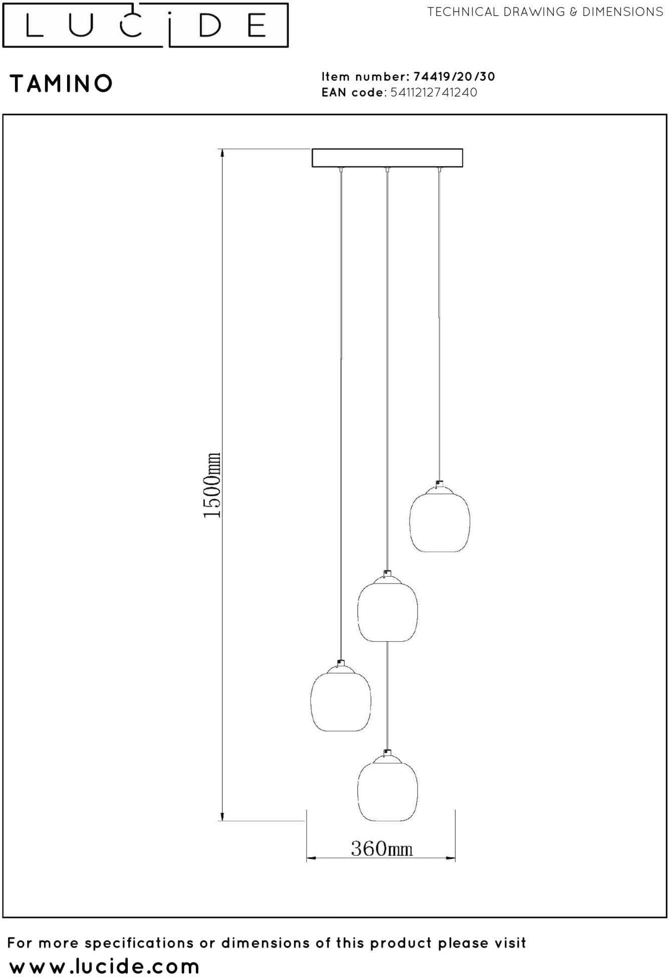 Tamino Hanglamp Ø36 cm Led Dimb. - Zwart Lucide Hanglamp 74419/20/30