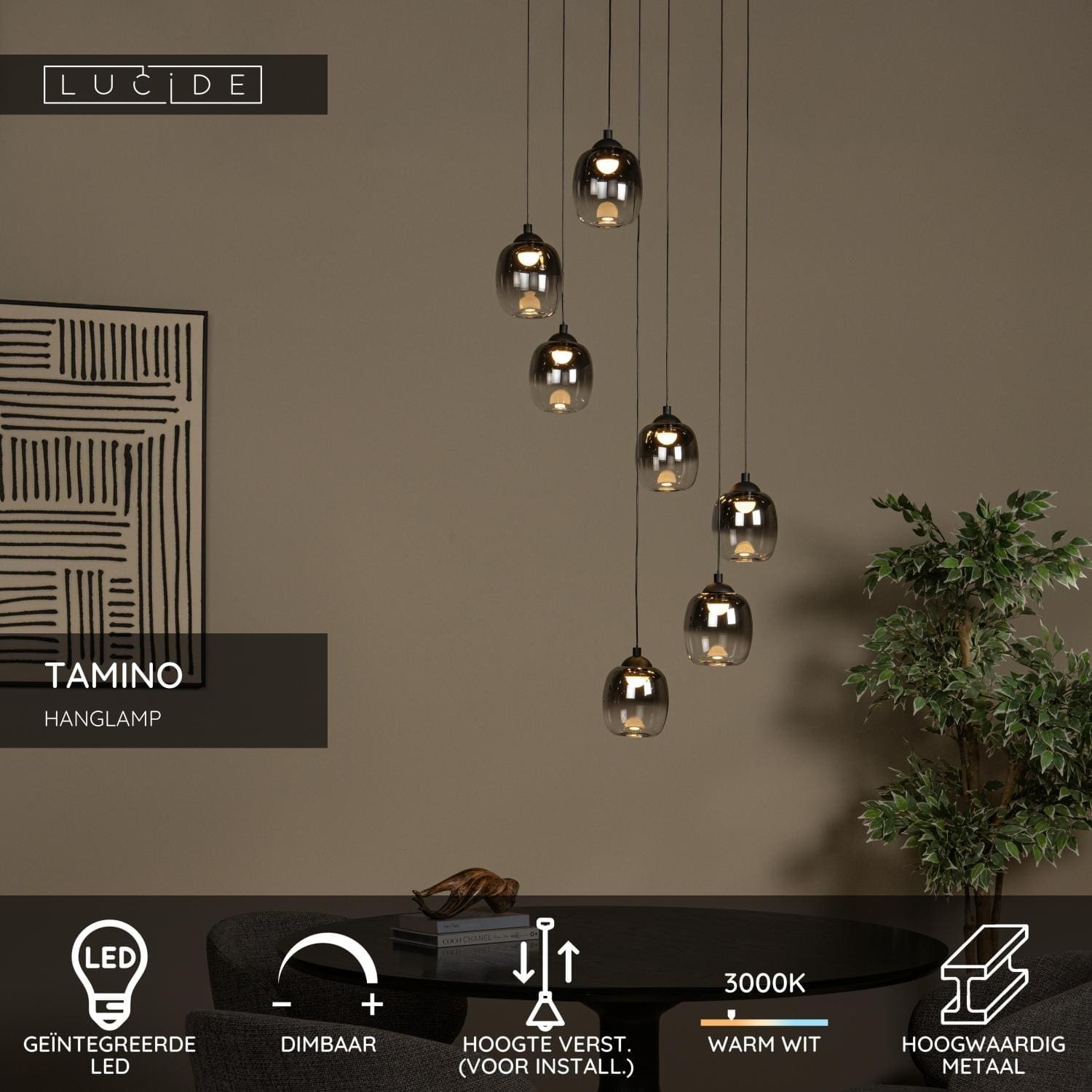Tamino Hanglamp Ø52 cm Led Dimb. - Zwart Lucide Hanglamp 74419/07/30